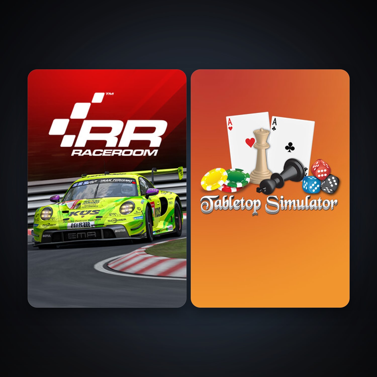 Steam account: RaceRoom Racing Experience + Tabletop Simulator, 2 games, clean — HabibiAccounts