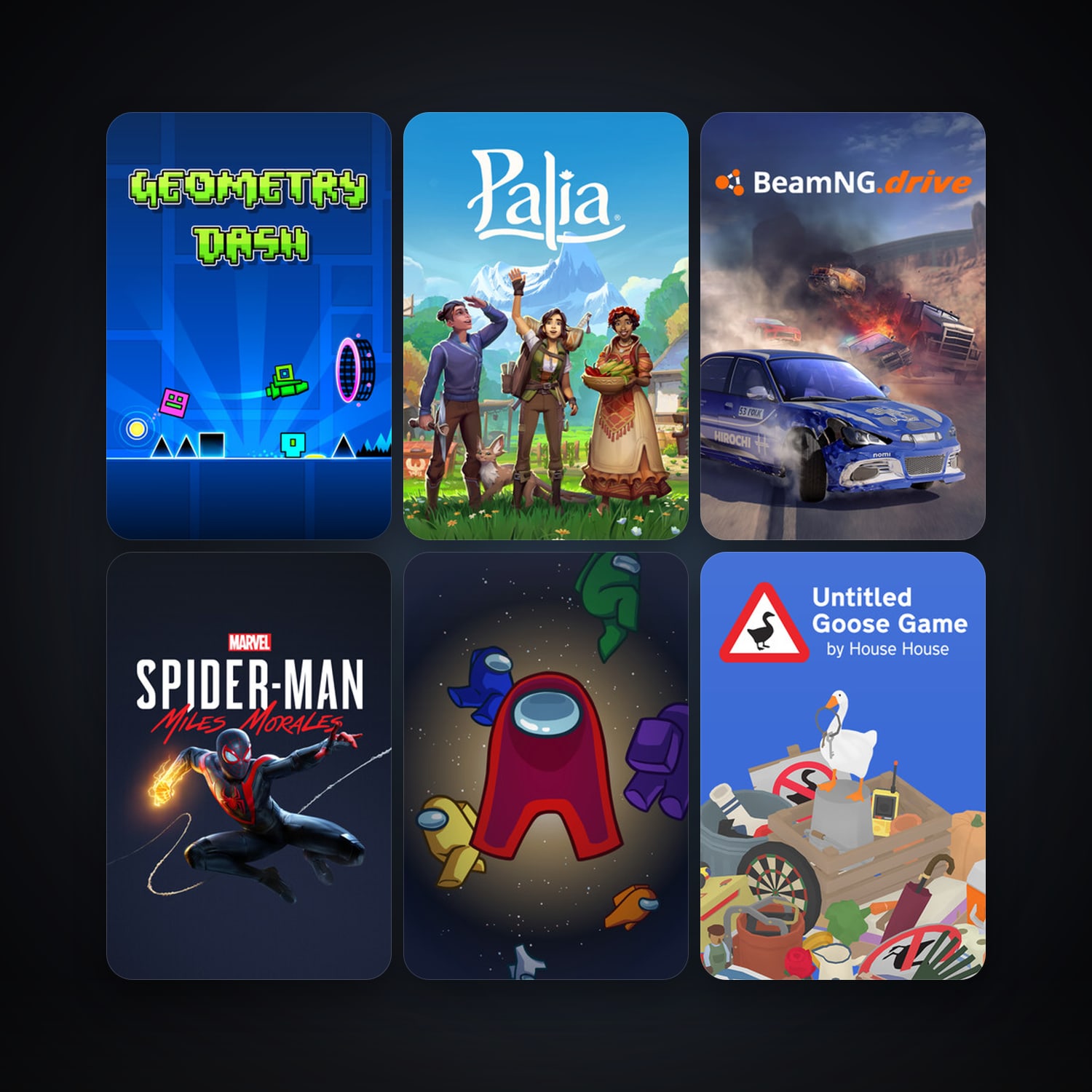 BeamNG.drive + Geometry Dash, 8 games, clean — HabibiAccounts