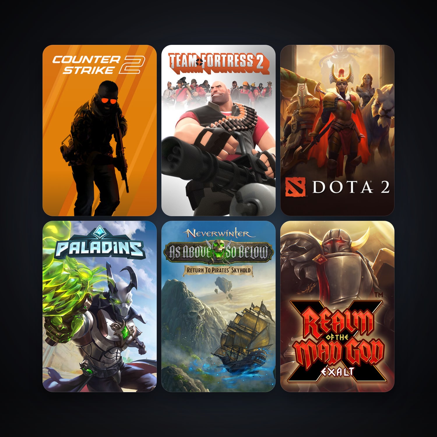 Team Fortress 2 + Dota 2, 16 games, Steam 10, clean — HabibiAccounts