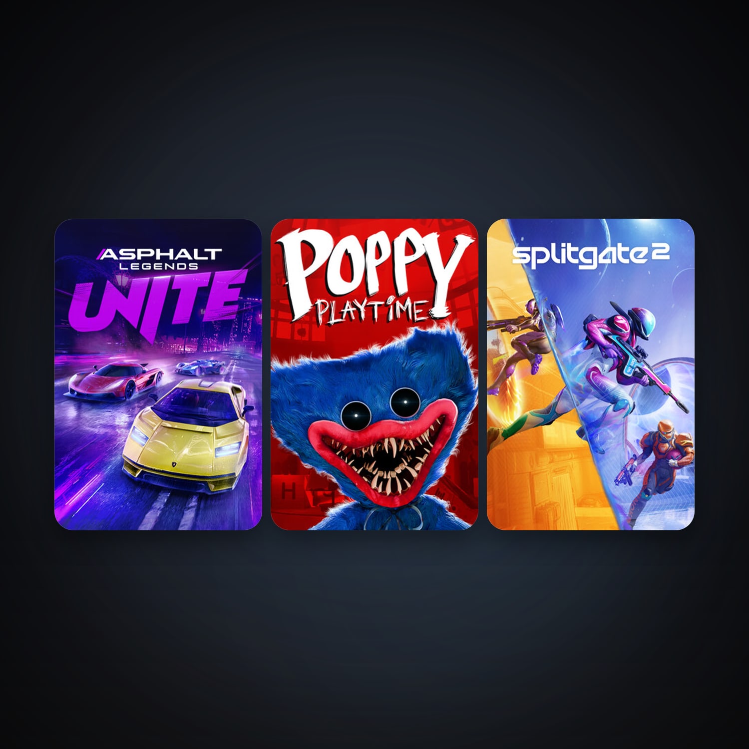 Poppy Playtime + Asphalt Legends Unite, 7 games, clean — HabibiAccounts