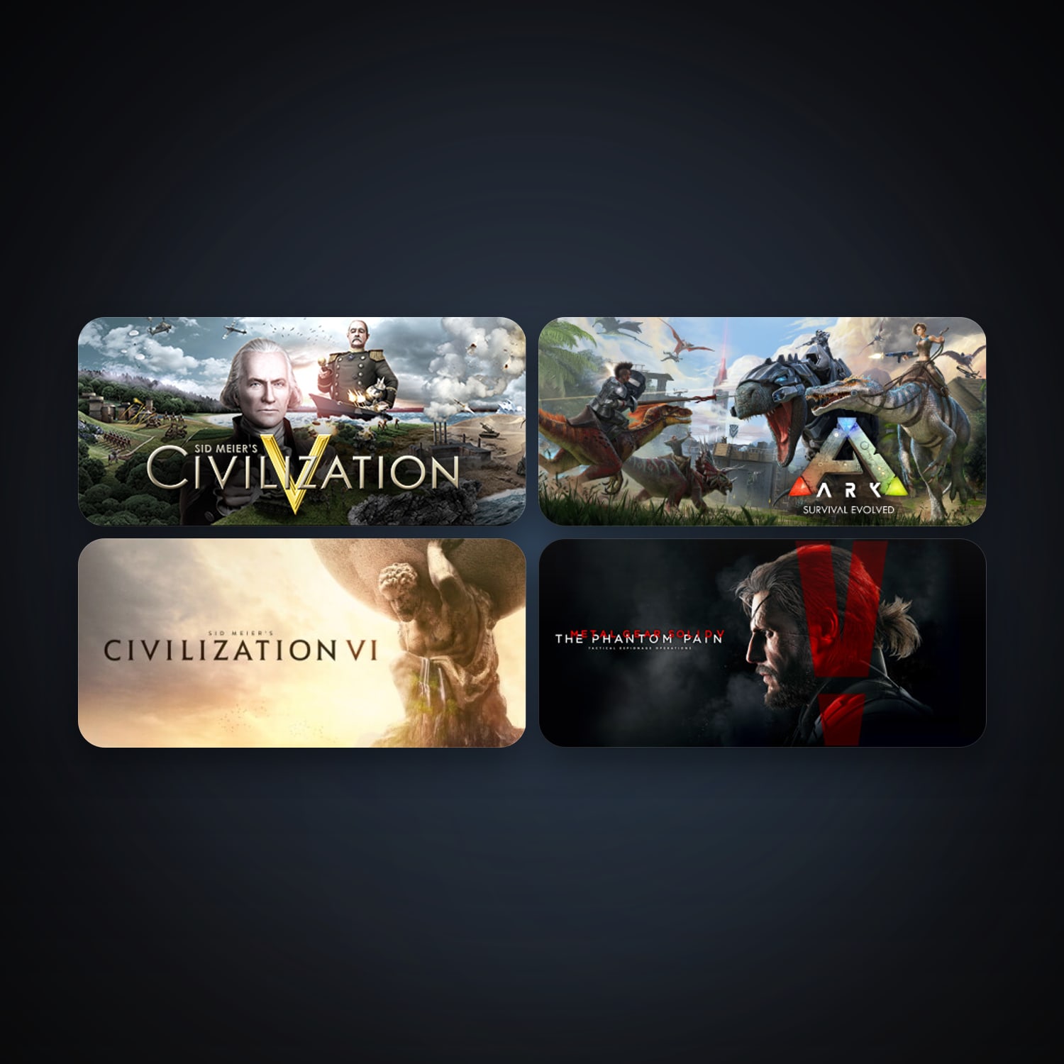 Sid Meier's Civilization V + METAL GEAR SOLID V: THE PHANTOM PAIN, 5 games, clean — HabibiAccounts