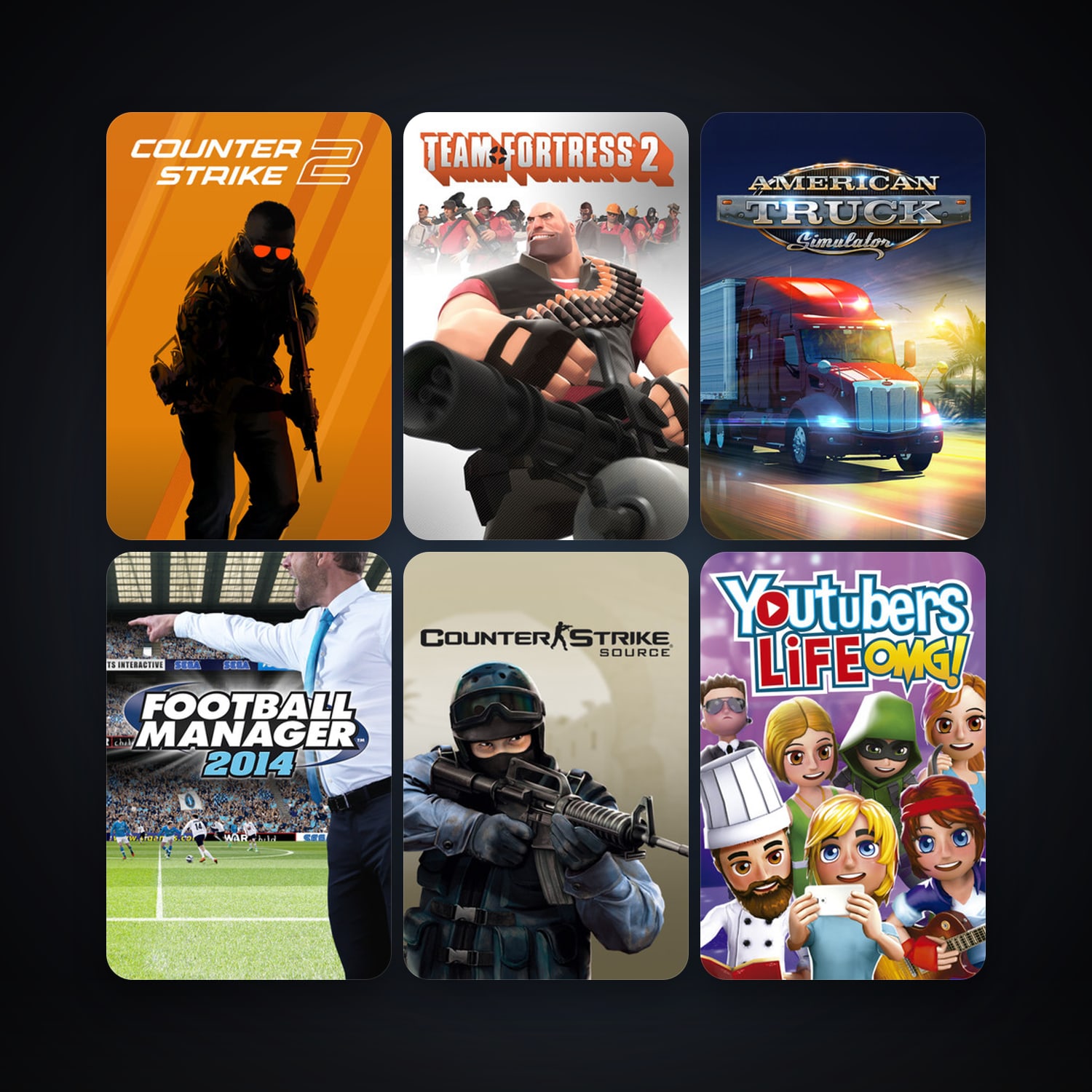 Counter-Strike: Source + Team Fortress 2, 13 games, Steam 14, clean — HabibiAccounts