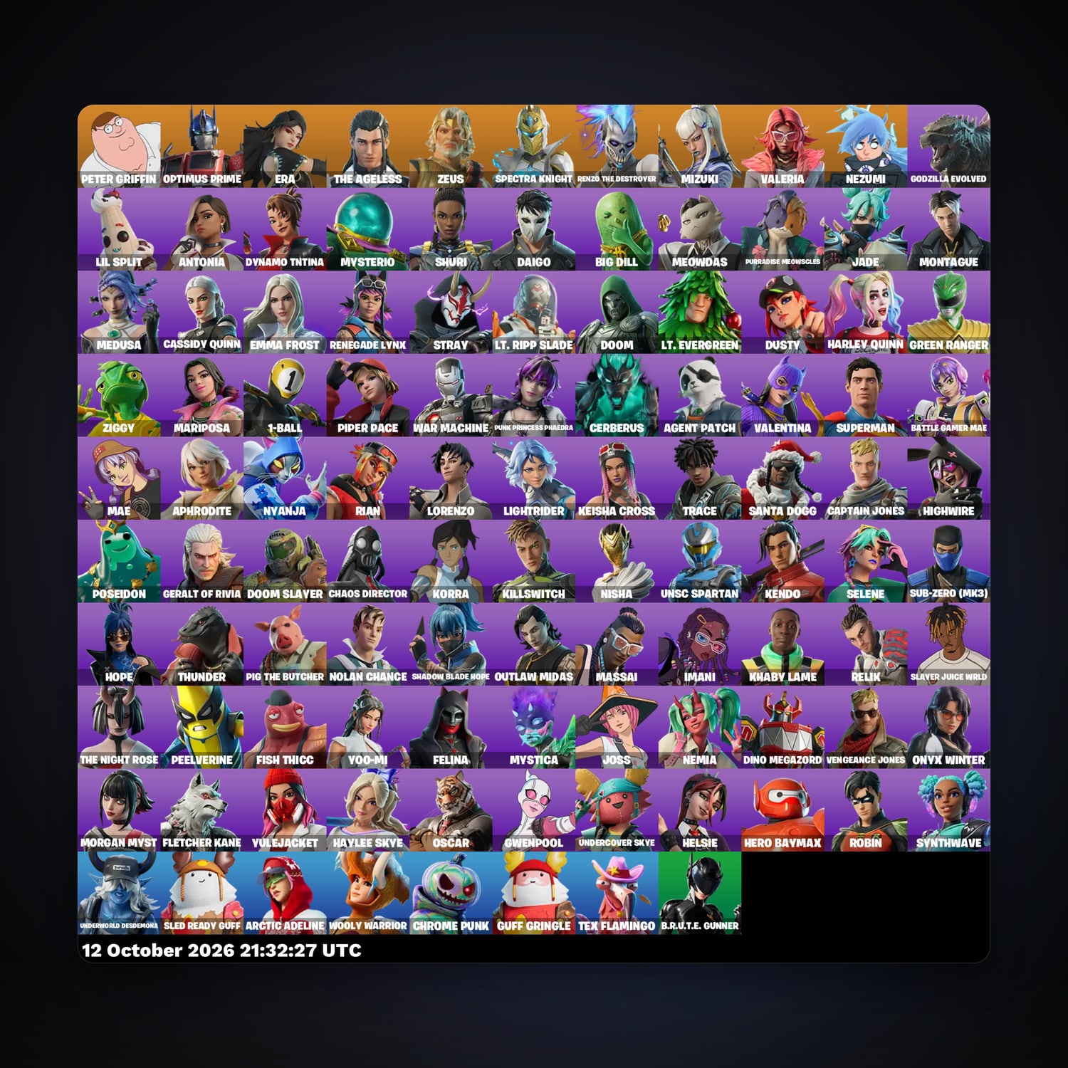 Fortnite account with Peter Griffin & Optimus Prime — 107 skins — 150 V-Bucks — lvl 1890 — HabibiAccounts