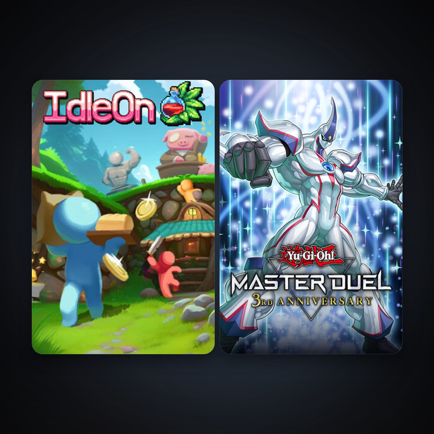 Yu-Gi-Oh! Master Duel + IdleOn - The Idle RPG, 8 games, clean — HabibiAccounts