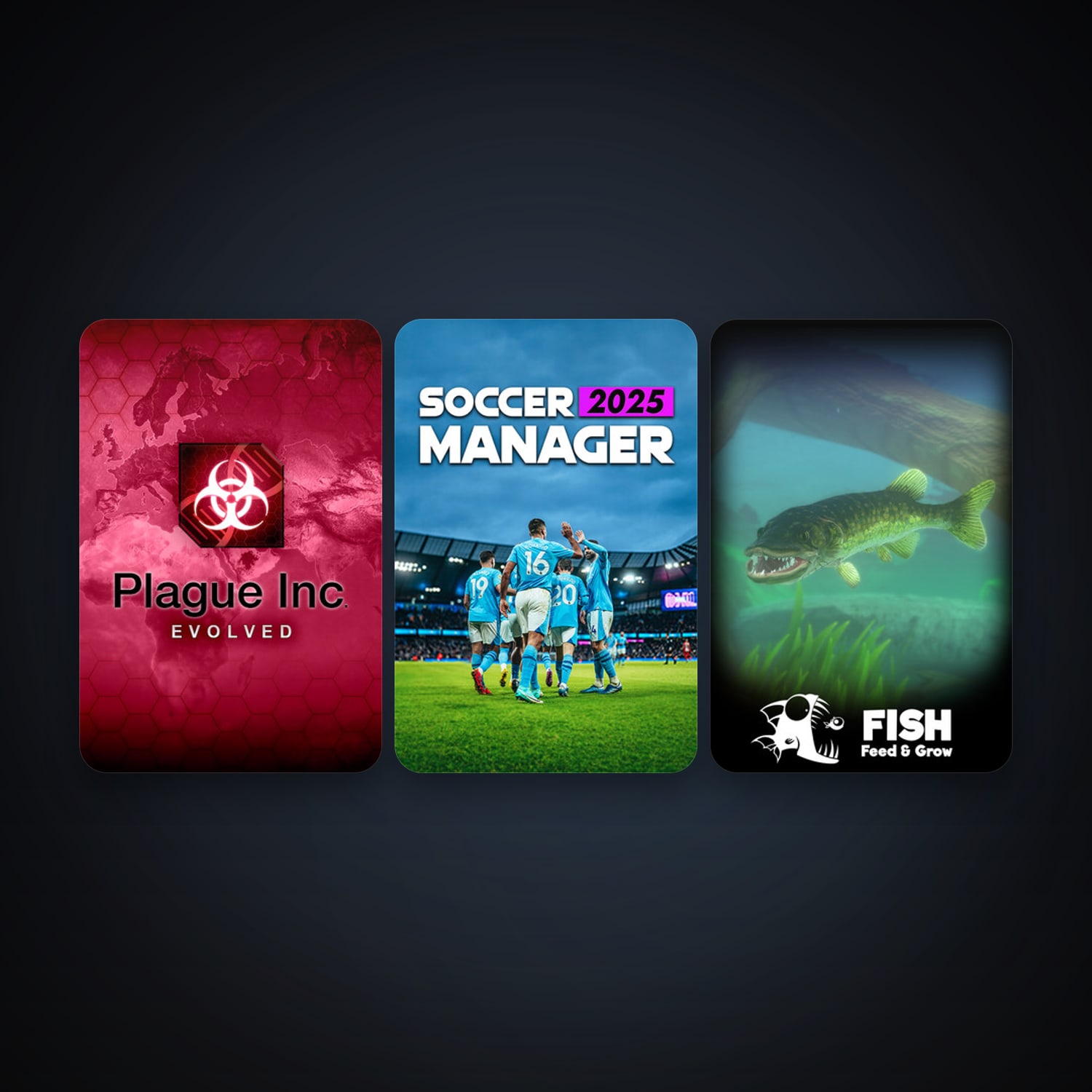 Plague Inc: Evolved + Feed and Grow: Fish, 3 games, clean — HabibiAccounts