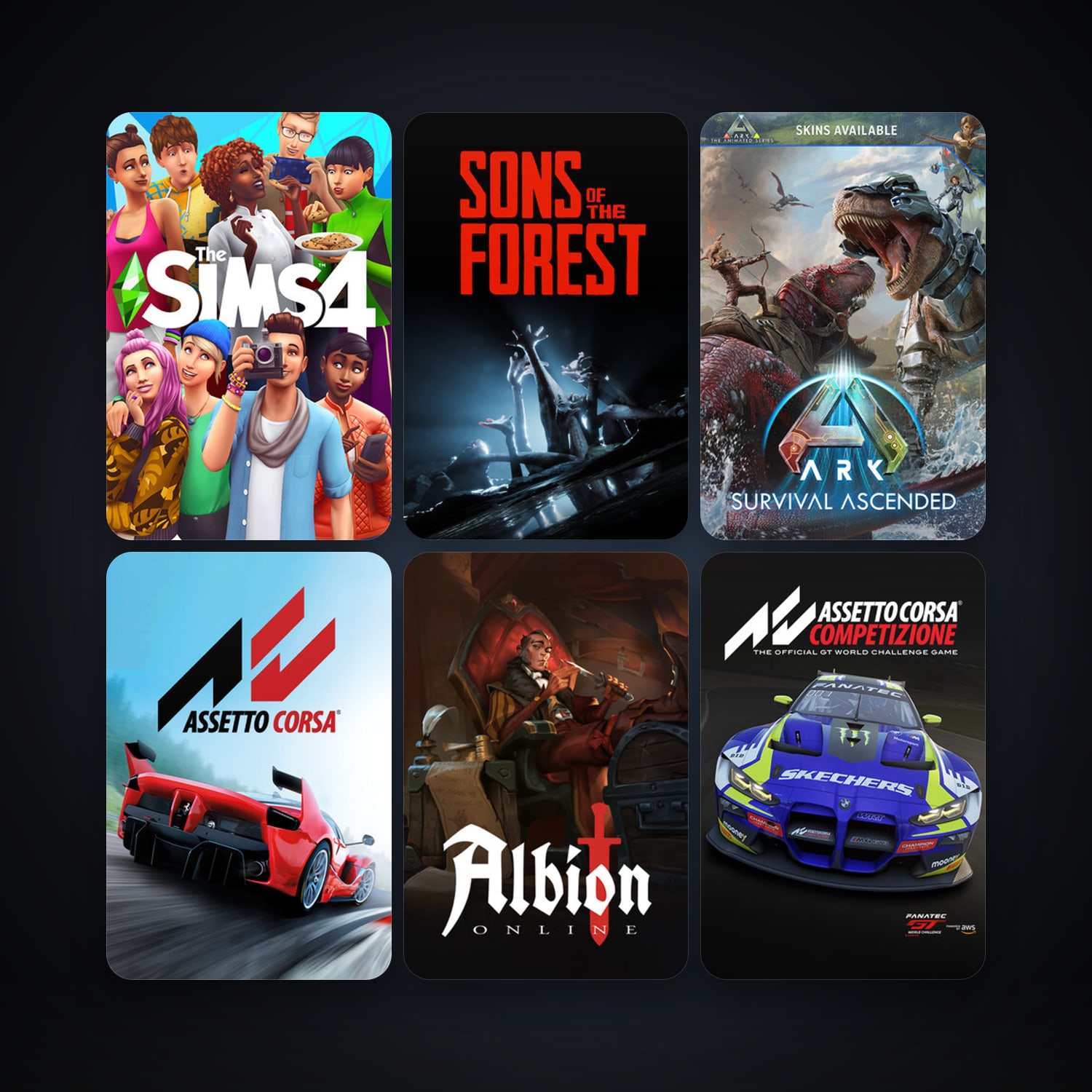 Assetto Corsa + ARK: The Survival Of The Fittest, 10 games, clean — HabibiAccounts