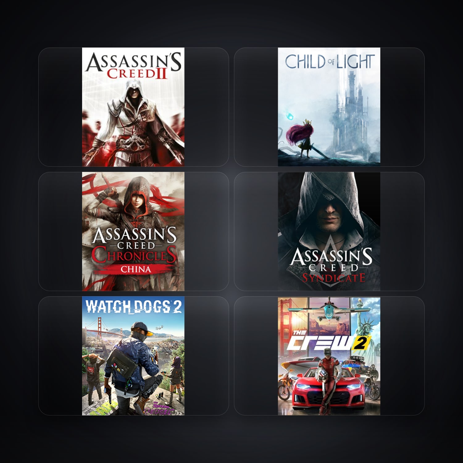 حساب يوبيسوفت فيه Assassin's Creed II وChild of Light، PE، 8 ألعاب — HabibiAccounts