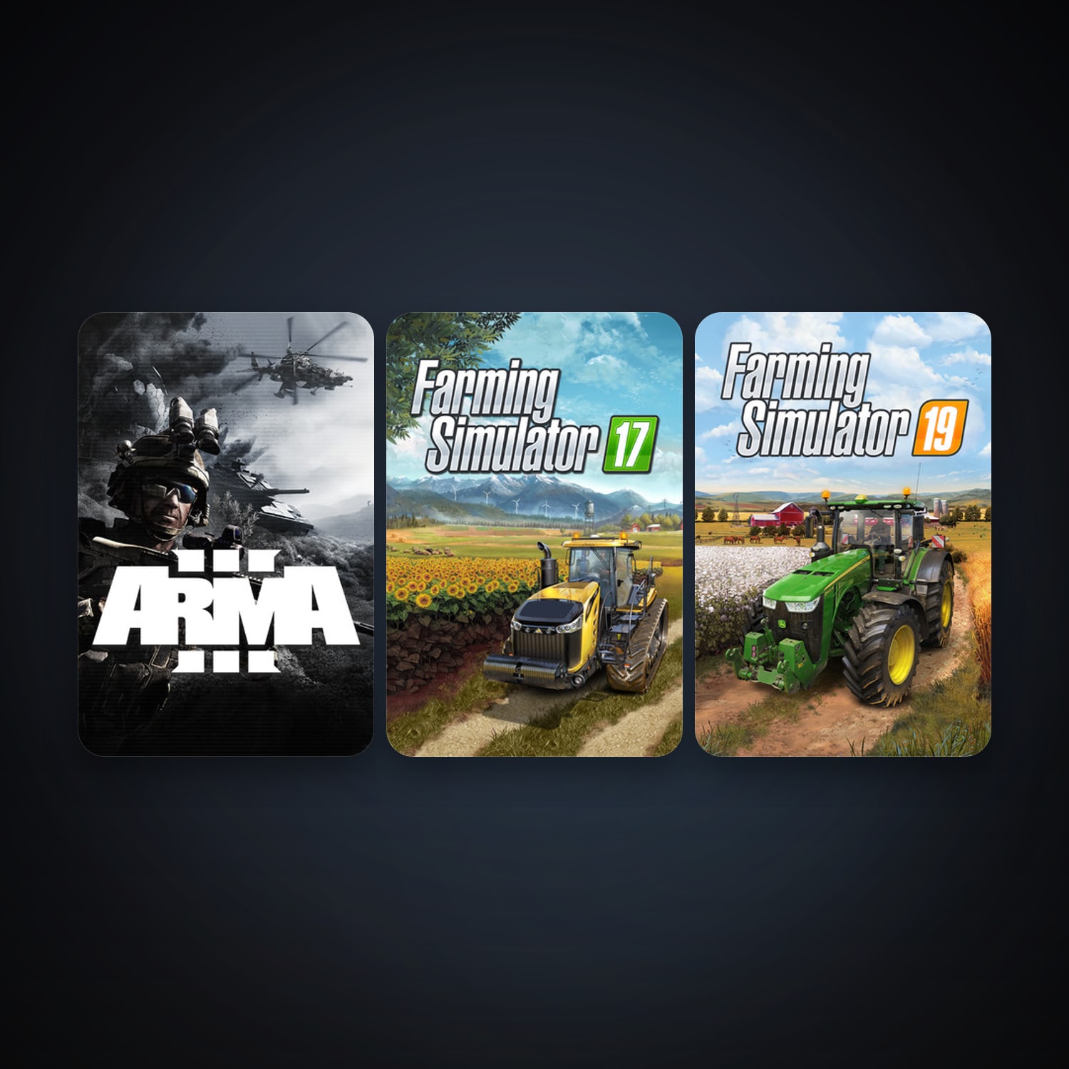 Arma 3 + Farming Simulator 17, 3 games, clean — HabibiAccounts