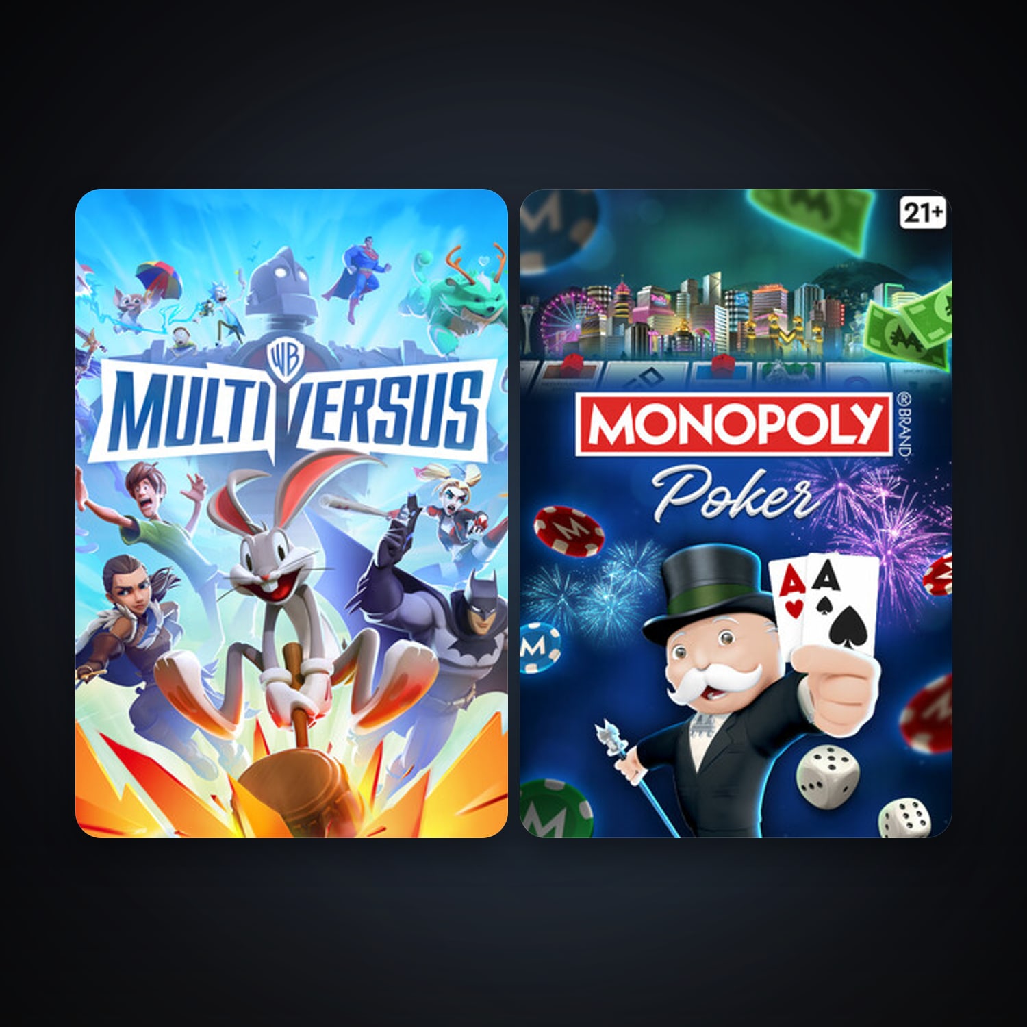 MONOPOLY Poker + MultiVersus, 5 games, clean — HabibiAccounts