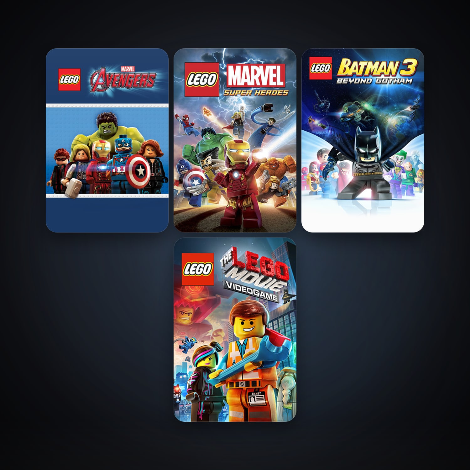 LEGO Marvel Super Heroes + The LEGO Movie - Videogame, 4 games, clean — HabibiAccounts