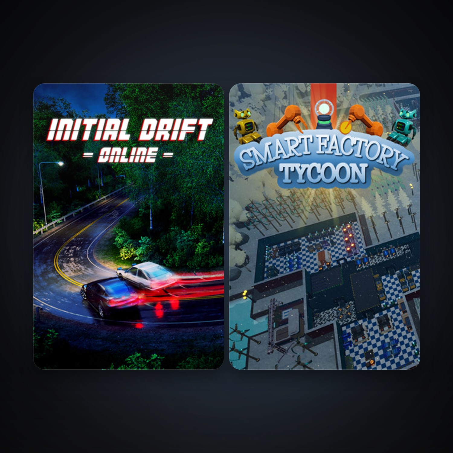 Initial Drift Online + Smart Factory Tycoon, 8 games, clean — HabibiAccounts
