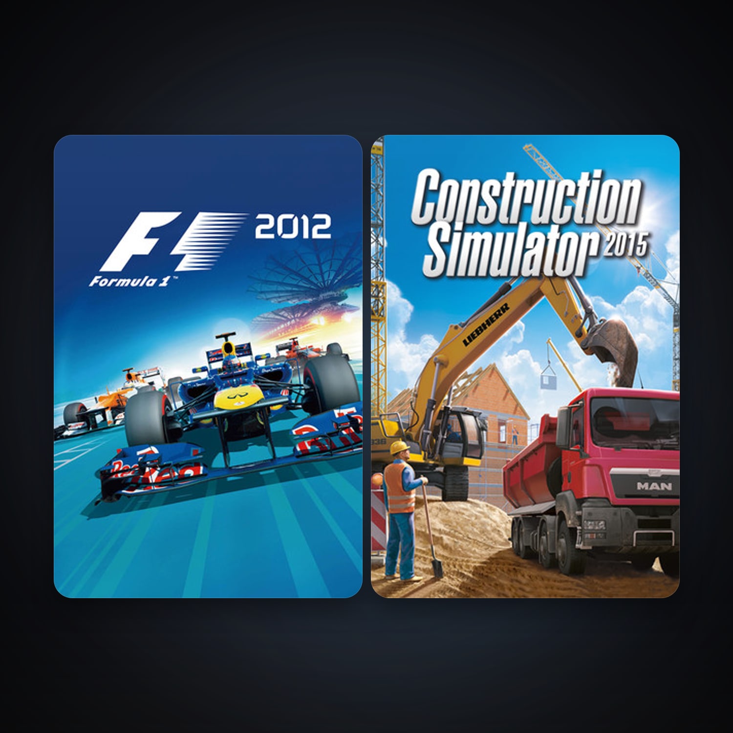F1 2012 + Construction Simulator 2015, 2 games, clean — HabibiAccounts