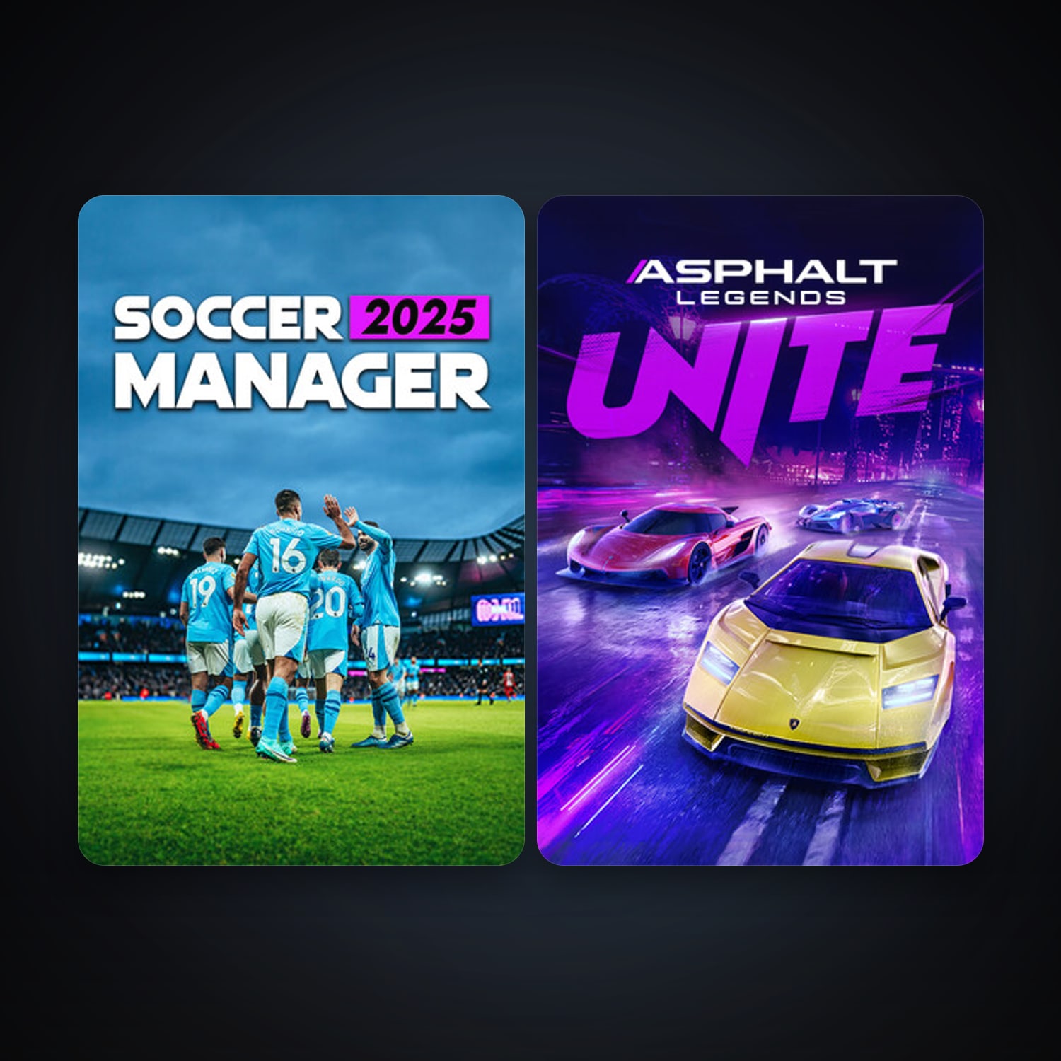 Asphalt Legends Unite + Soccer Manager 2027, 3 games, clean — HabibiAccounts