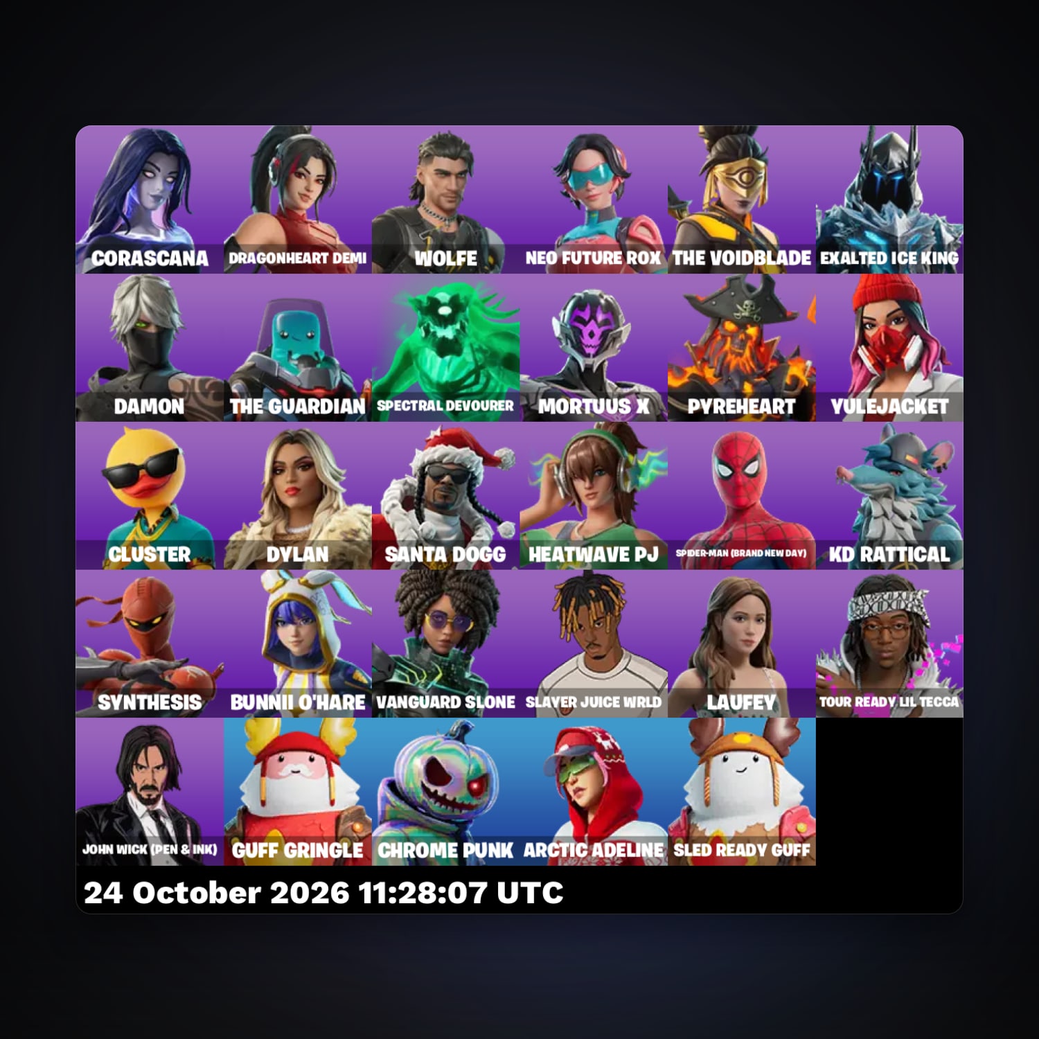 حساب فورتنايت Corascana وDragonheart Demi، لوكر 29 سكن، 350 فيبوكس، لفل 515، 21 فوز — HabibiAccounts