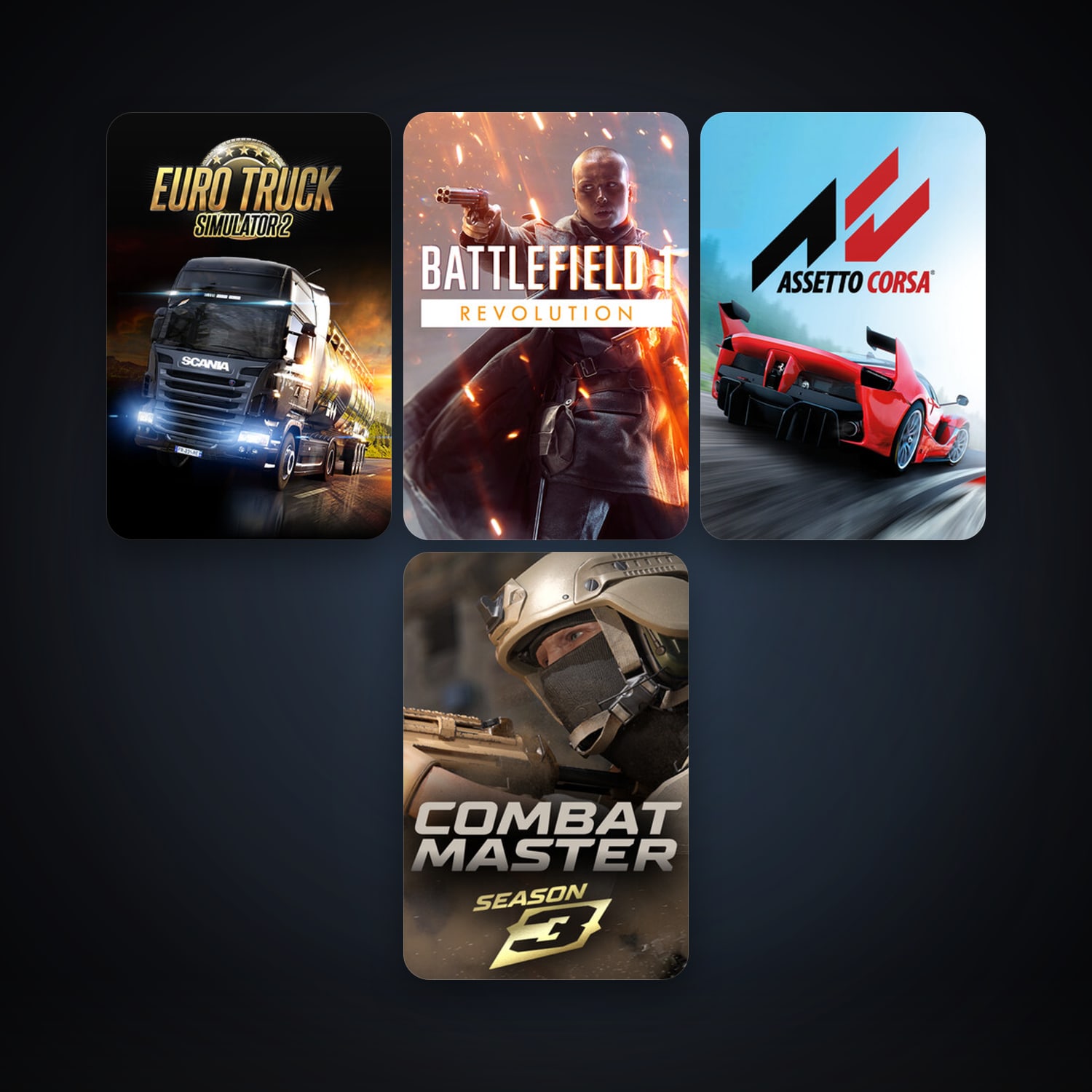 Euro Truck Simulator 2 + Assetto Corsa, 7 games, clean — HabibiAccounts