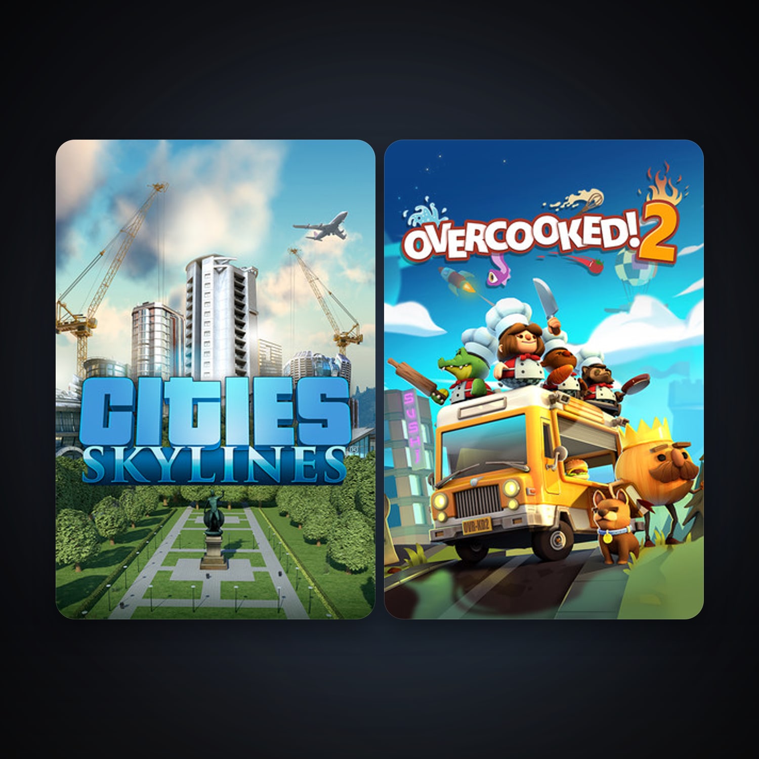 Cities: Skylines + Overcooked! 2, 3 games, clean — HabibiAccounts