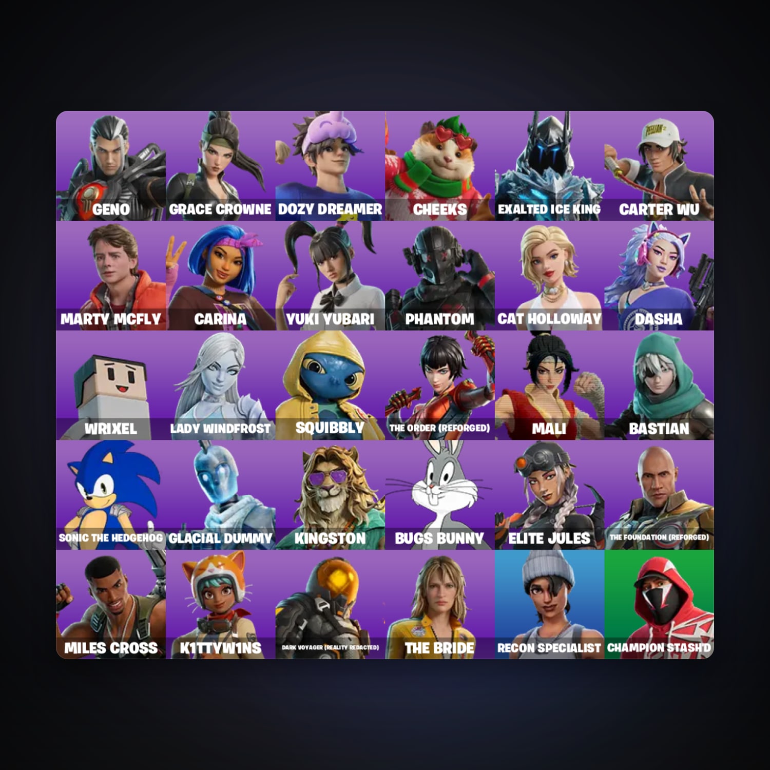 Fortnite account with Geno & Grace Crowne — 31 skins — lvl 784 — HabibiAccounts