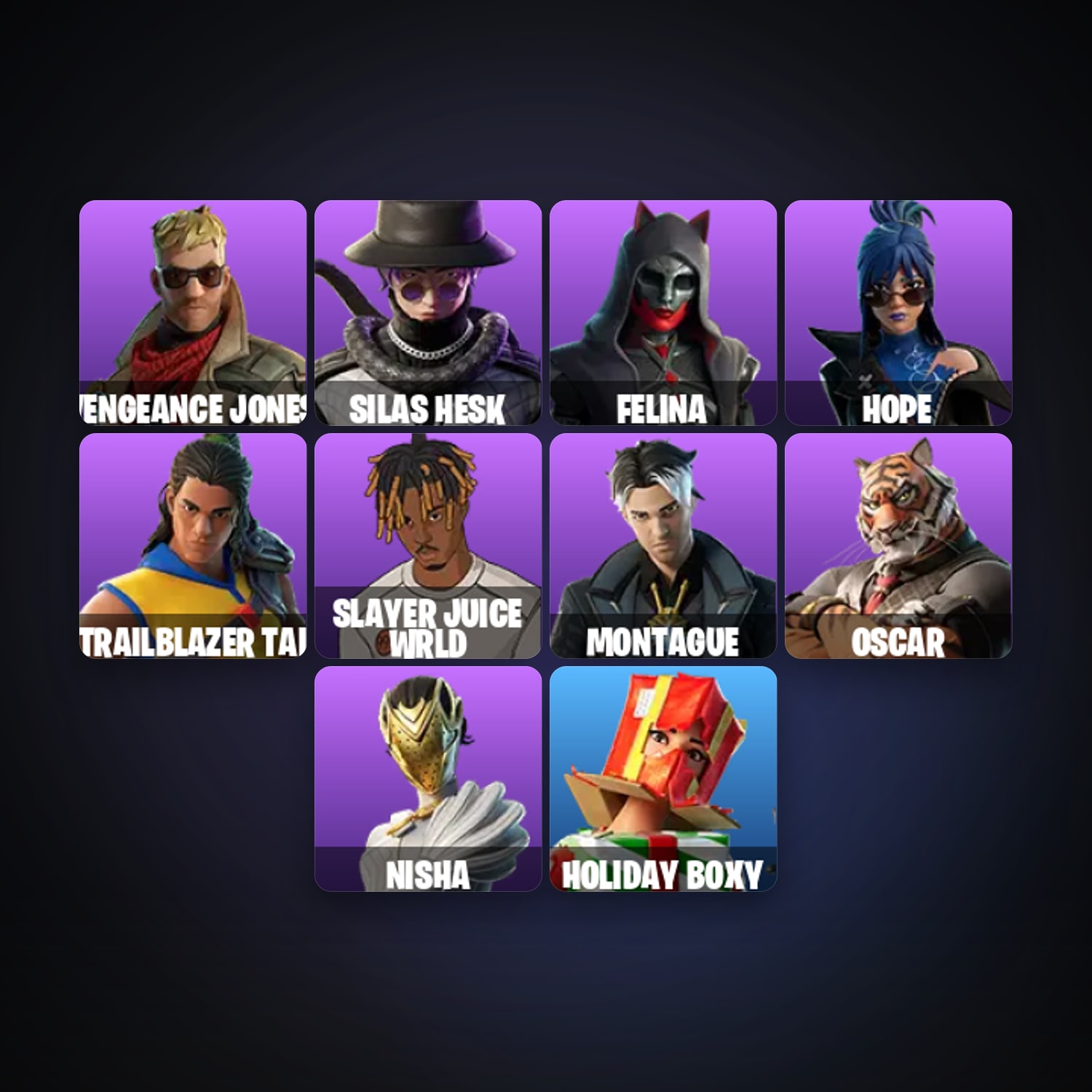 Fortnite account with Vengeance Jones & Silas Hesk — 14 skins — 1.2K V-Bucks — lvl 185 — HabibiAccounts