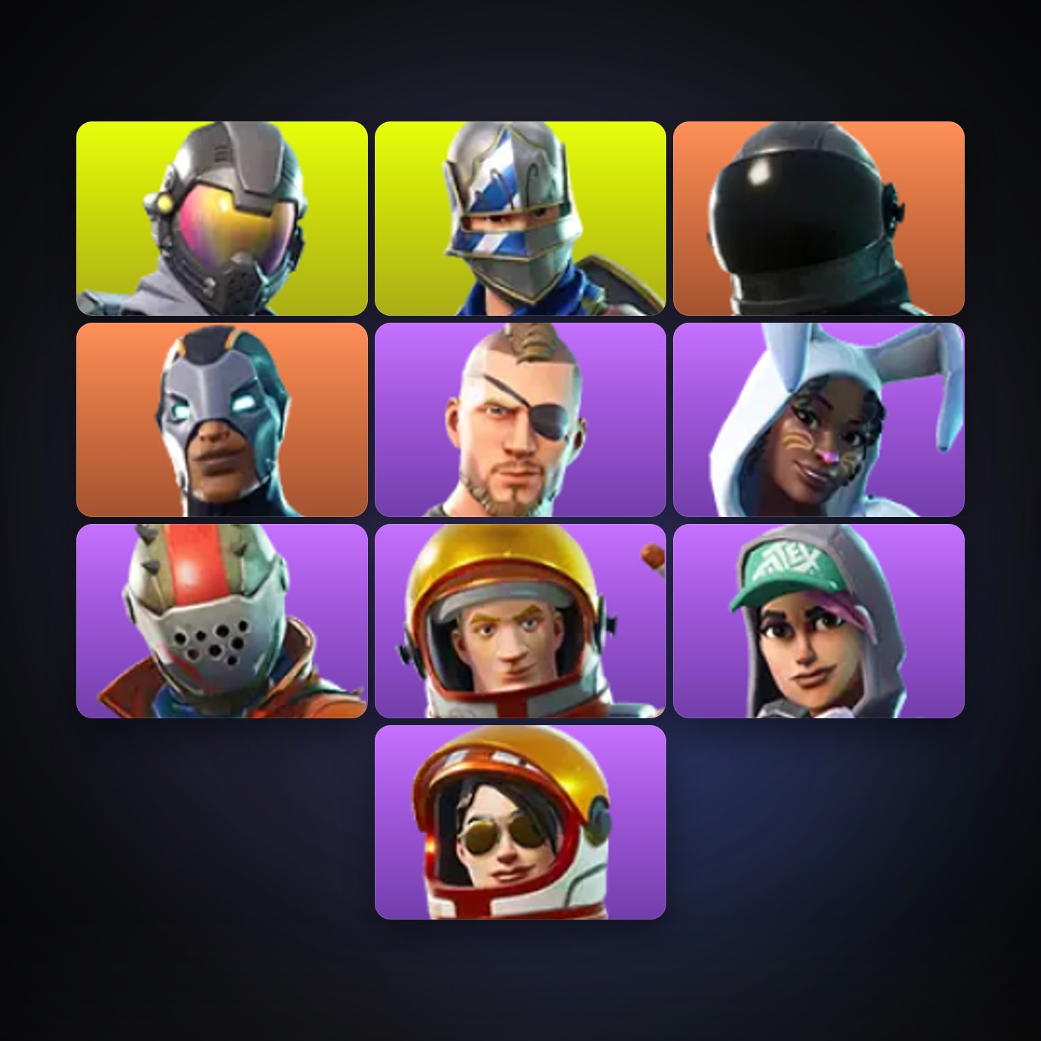 حساب فورتنايت Blue Squire وRogue Agent، لوكر 10 سكن، 250 فيبوكس، لفل 217، 17 فوز — HabibiAccounts