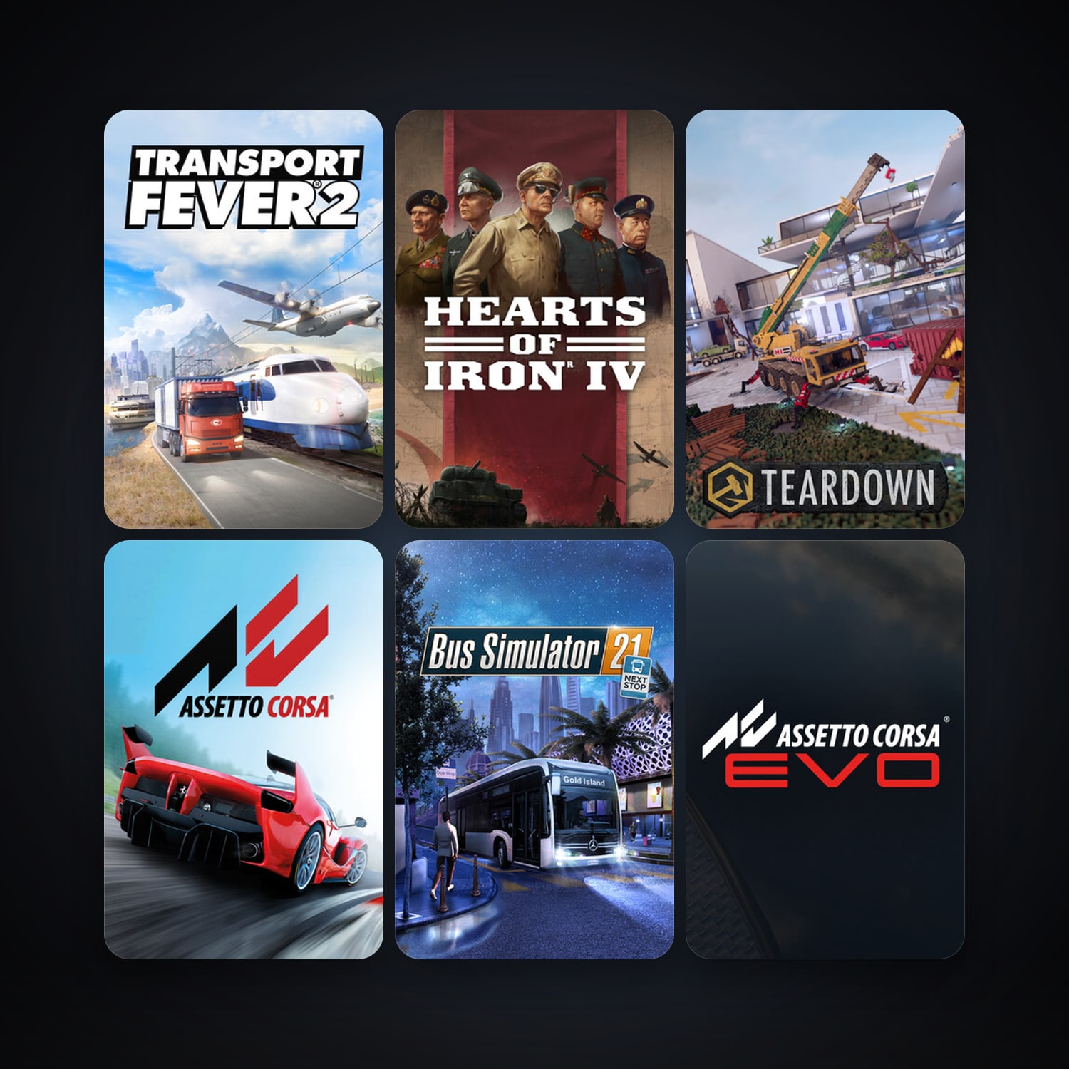 Assetto Corsa + Hearts of Iron IV, 7 games, clean — HabibiAccounts