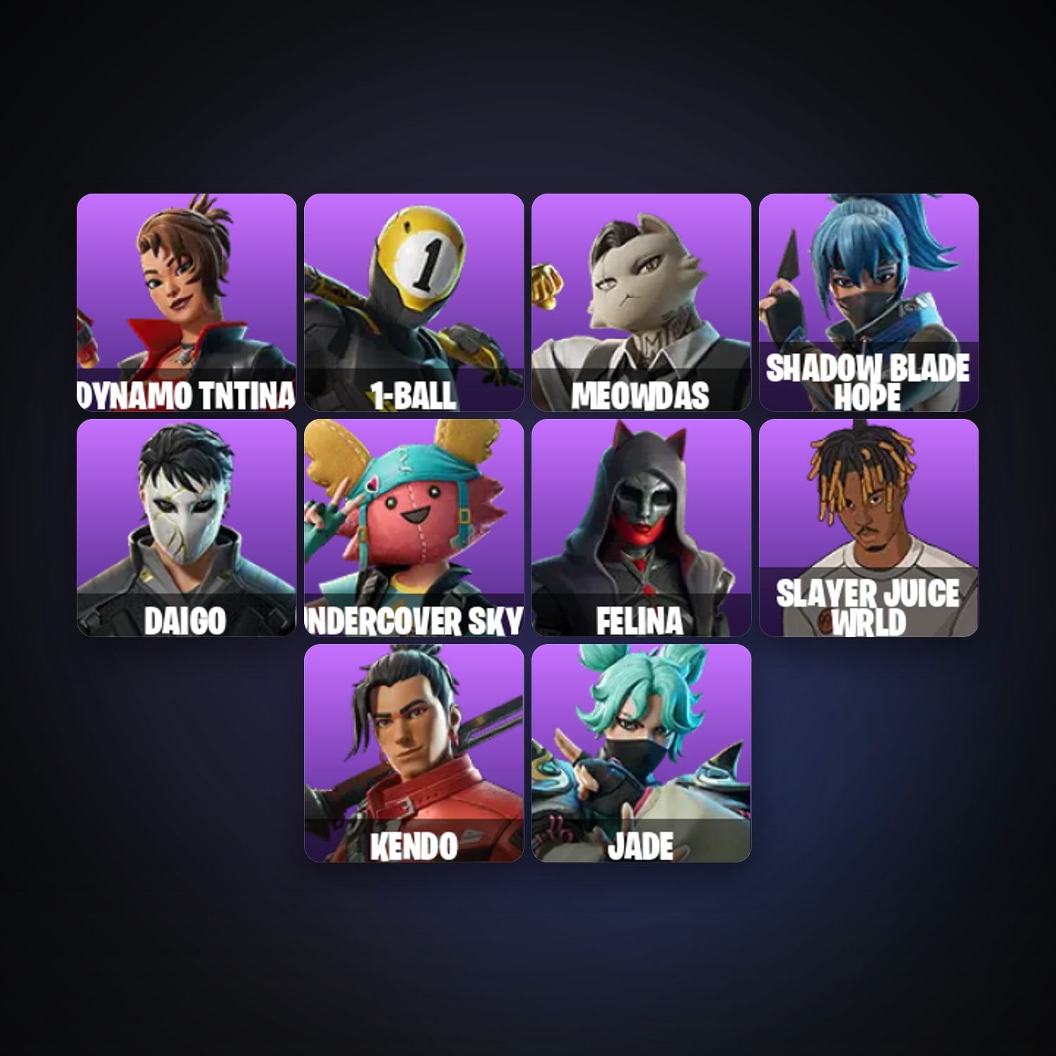 Fortnite account with Dynamo TNTina & 1-Ball — 14 skins — 1.6K V-Bucks — lvl 280 — HabibiAccounts