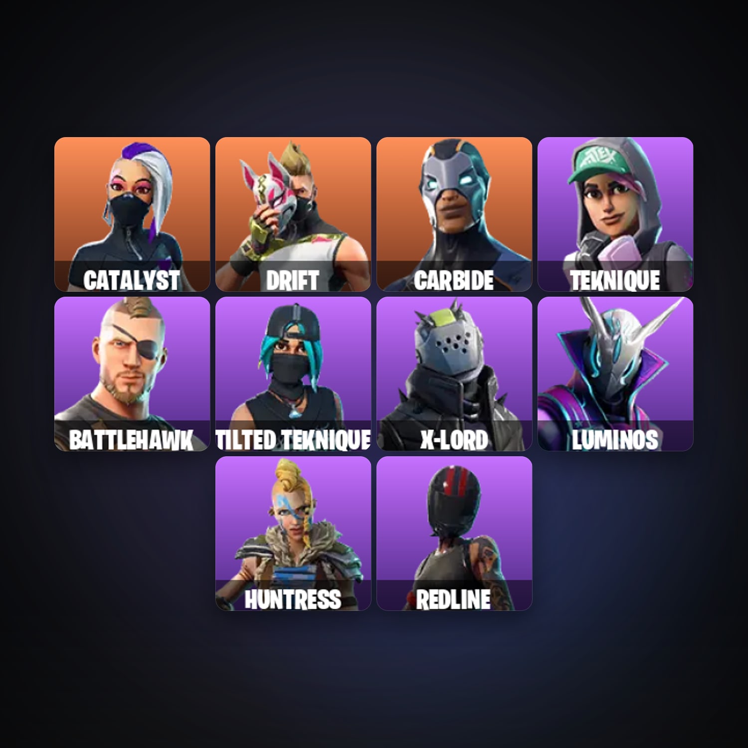 Fortnite account with Carbide & Drift — 11 skins — 2.4K V-Bucks — lvl 257 — HabibiAccounts