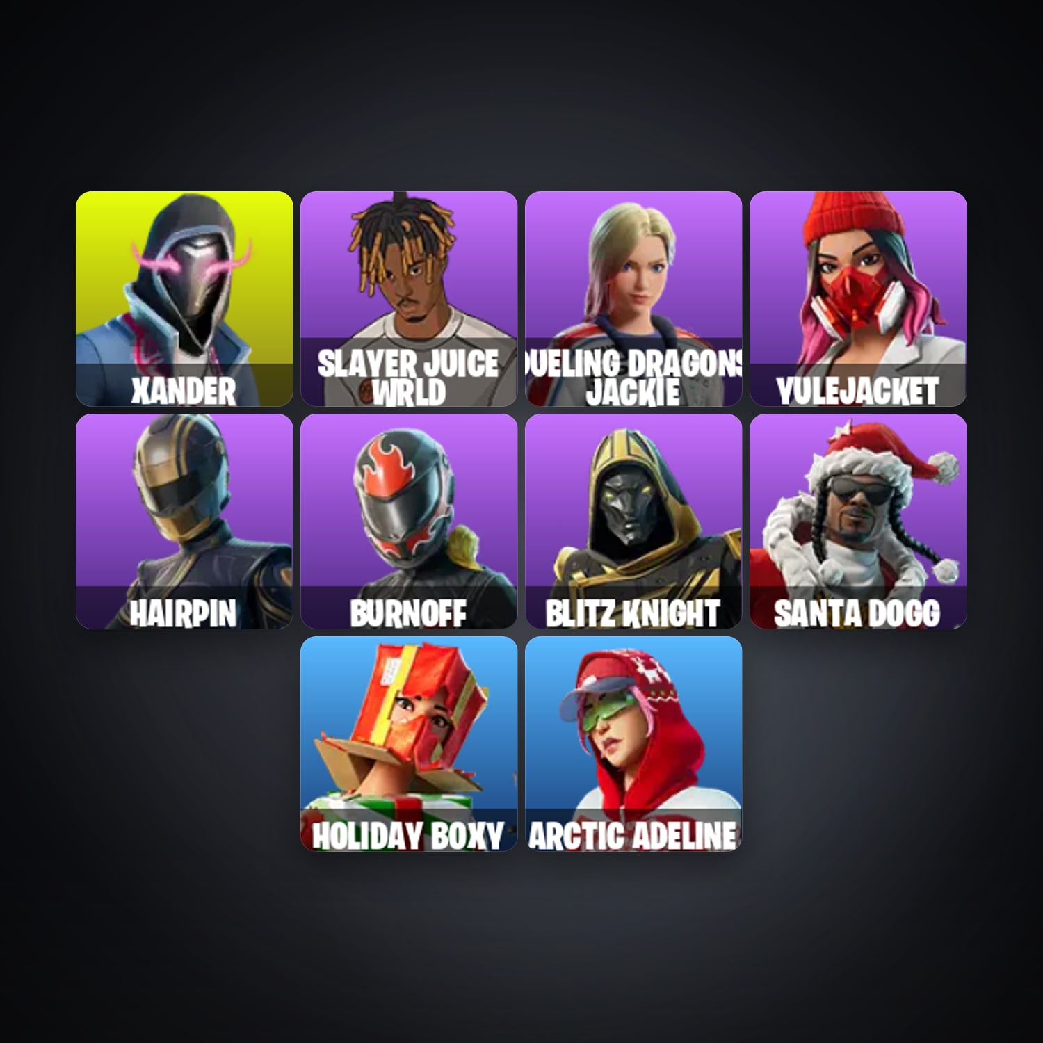Fortnite account with Xander & Slayer Juice WRLD — 11 skins — 200 V-Bucks — lvl 387 — HabibiAccounts