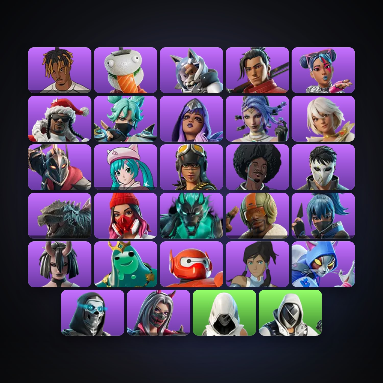 Fortnite account with Slayer Juice WRLD & Santa Dogg — 29 skins — 300 V-Bucks — lvl 255 — HabibiAccounts