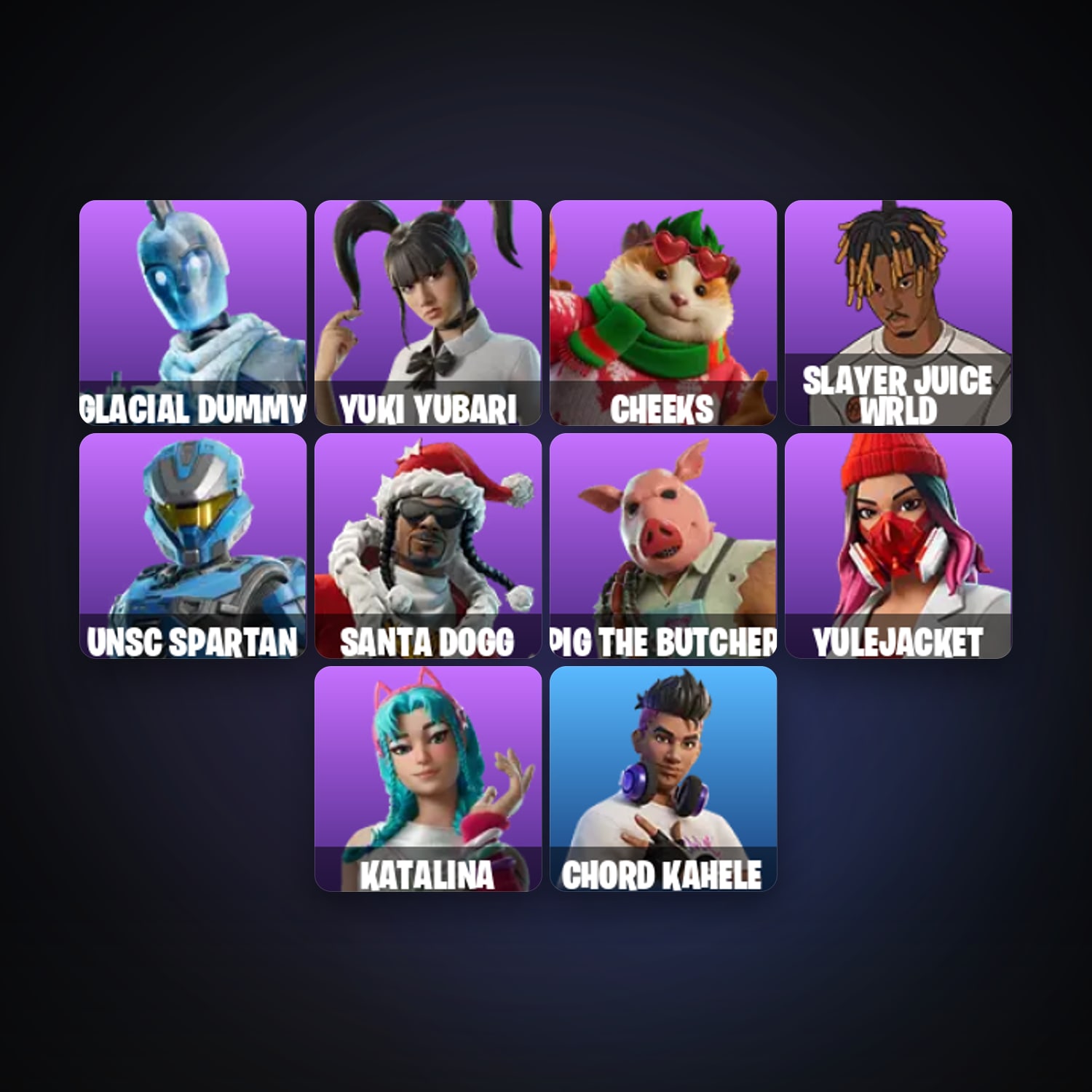 Fortnite account with Glacial Dummy & Yuki Yubari — 11 skins — 500 V-Bucks — lvl 1138 — HabibiAccounts