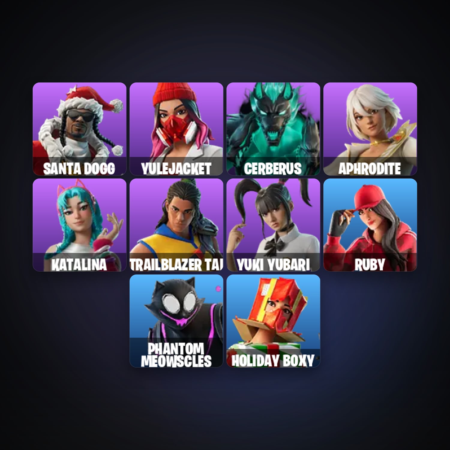 Fortnite account with Santa Dogg & Yulejacket — 13 skins — 1K V-Bucks — lvl 305 — HabibiAccounts