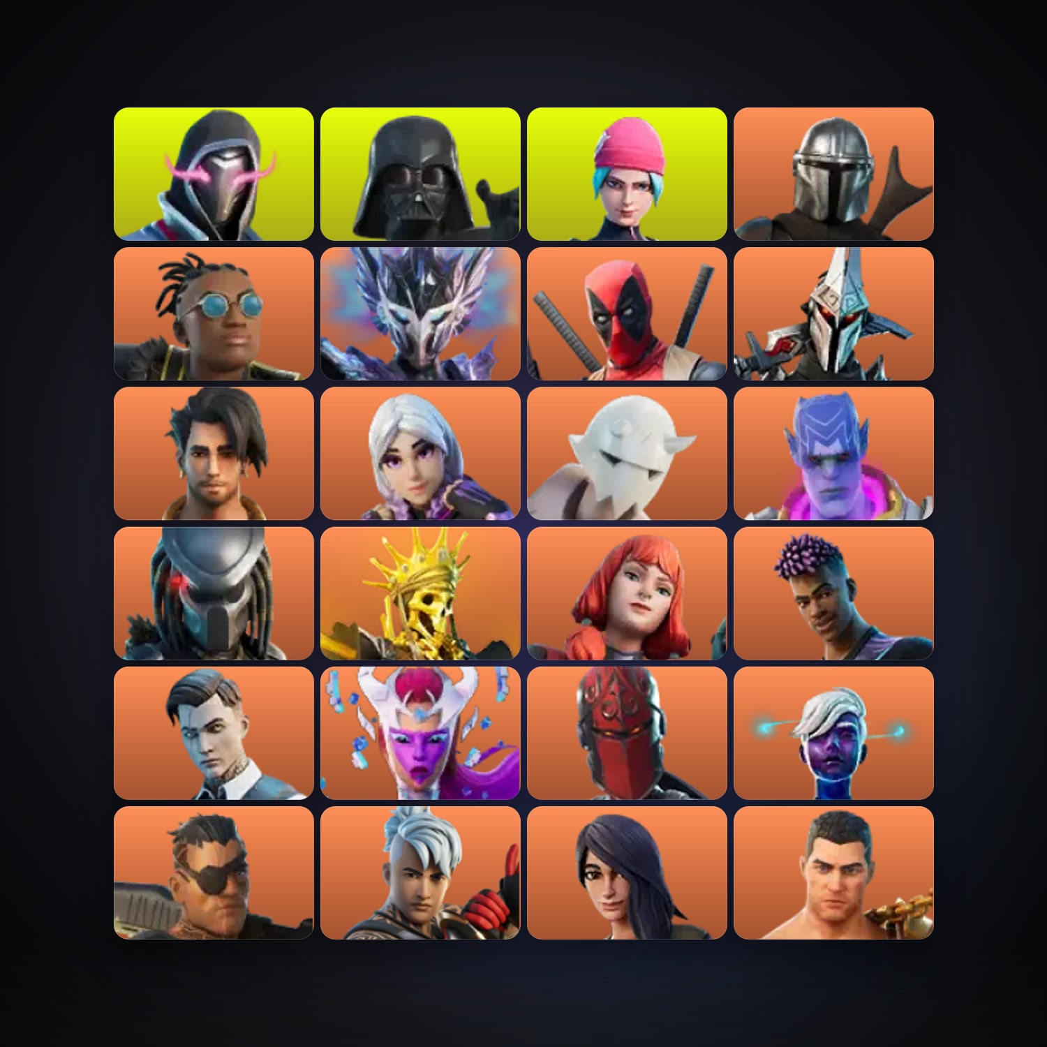 حساب فورتنايت Deadpool وMalik، اللوكر مليان 96 سكن، 200 فيبوكس، لفل 1801، 158 فوز — HabibiAccounts