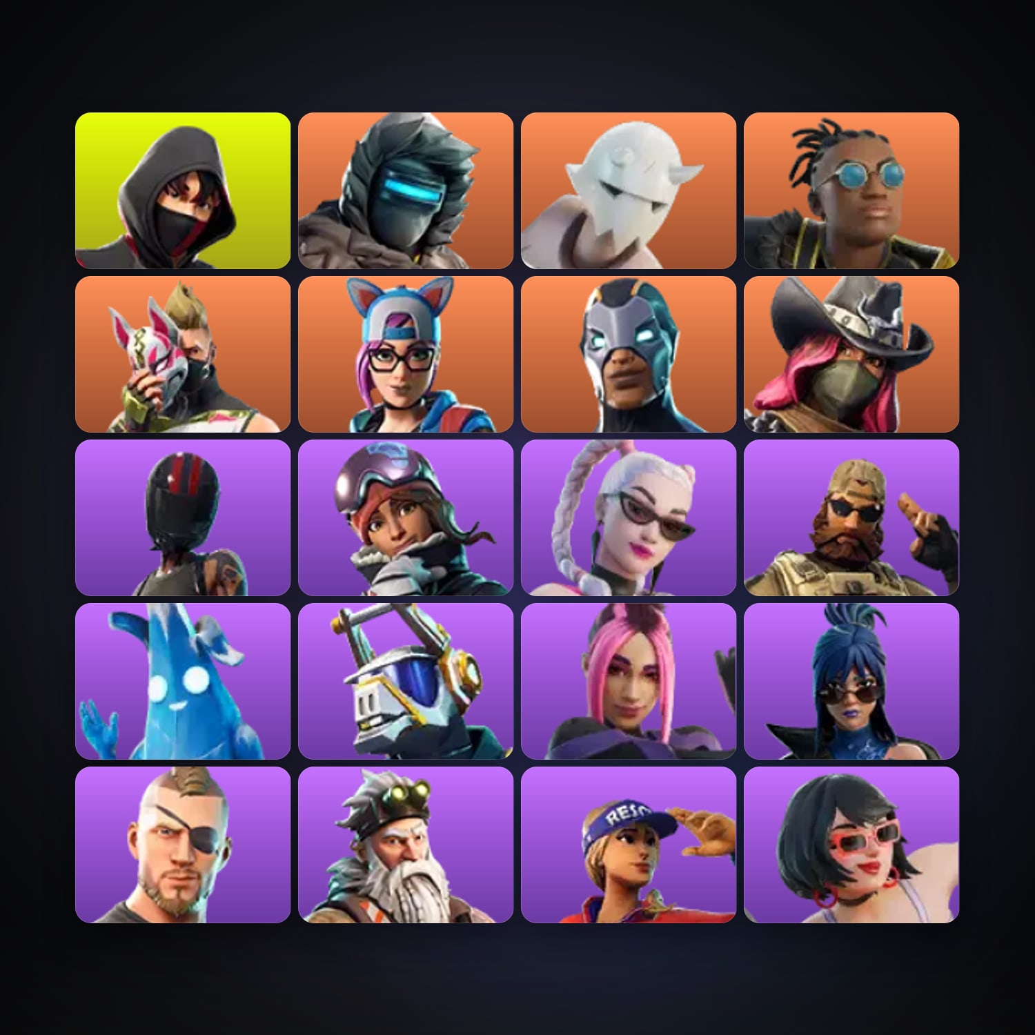حساب فورتنايت IKONIK وCarbide، لوكر 24 سكن، 550 فيبوكس، لفل 947، 72 فوز — HabibiAccounts