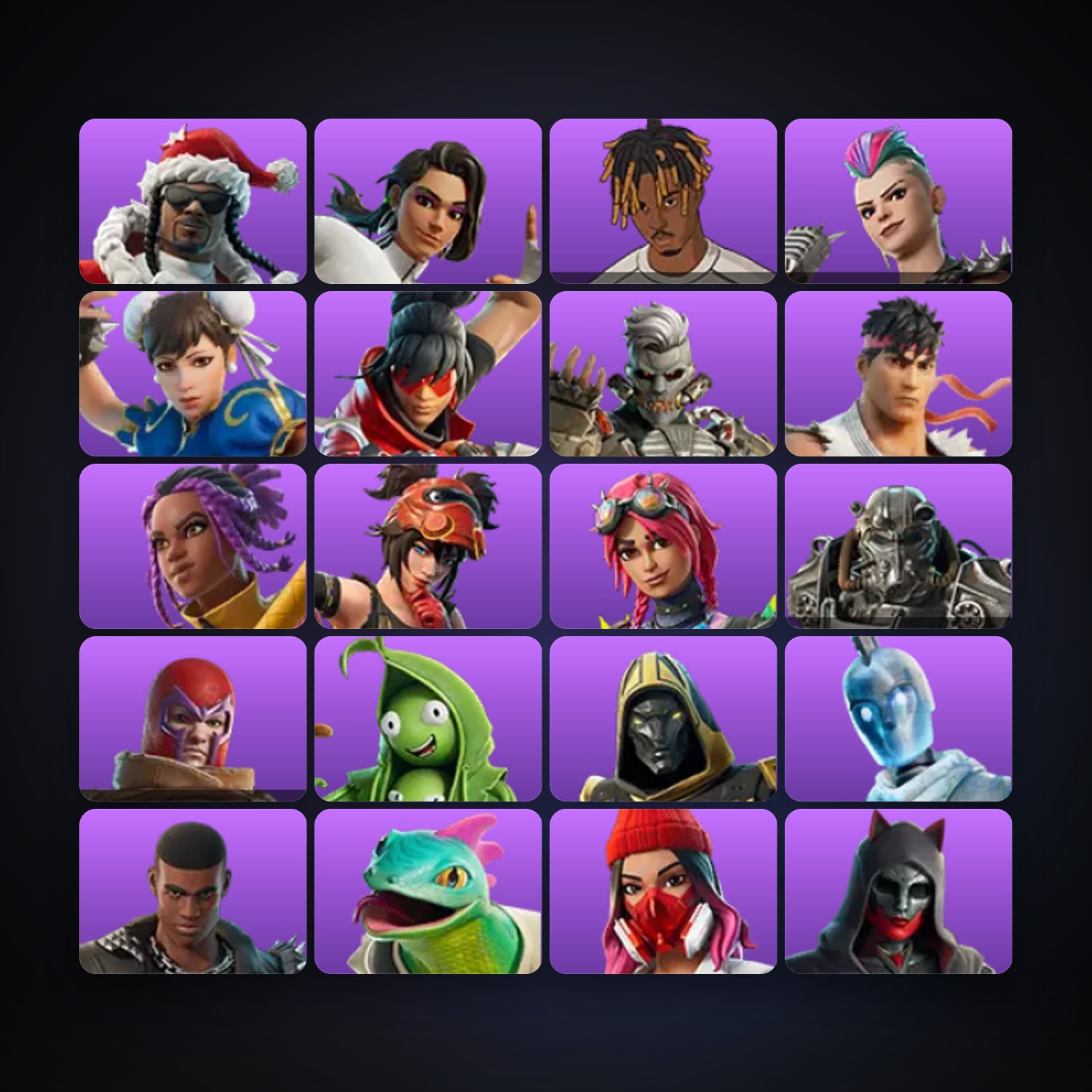 حساب فورتنايت Santa Dogg وVogue Vigilante، لوكر 23 سكن، 150 فيبوكس، لفل 1420، 60 فوز — HabibiAccounts