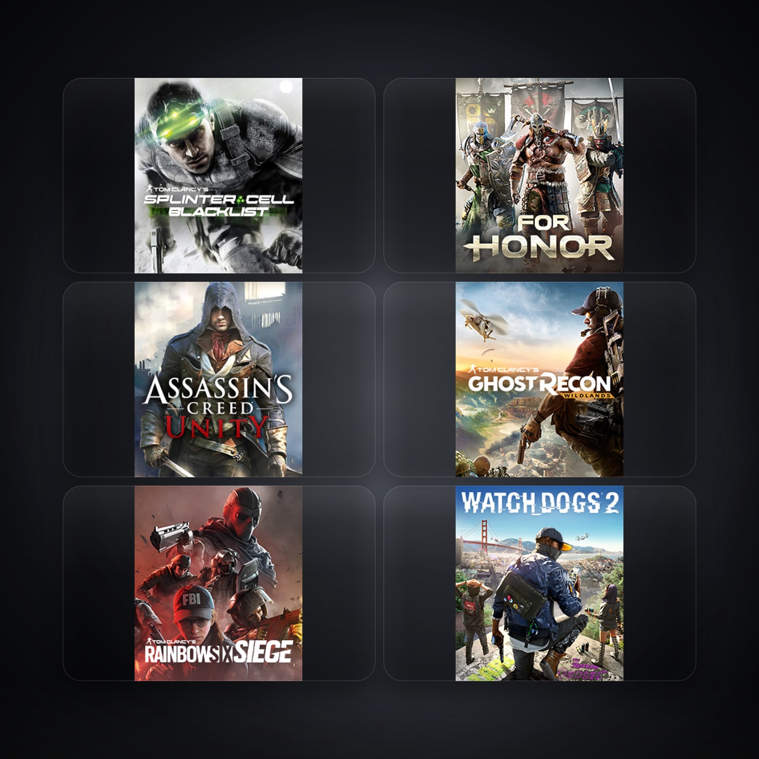حساب يوبيسوفت فيه Tom Clancy's Splinter Cell Blacklist وFor Honor، US، 6 ألعاب — HabibiAccounts