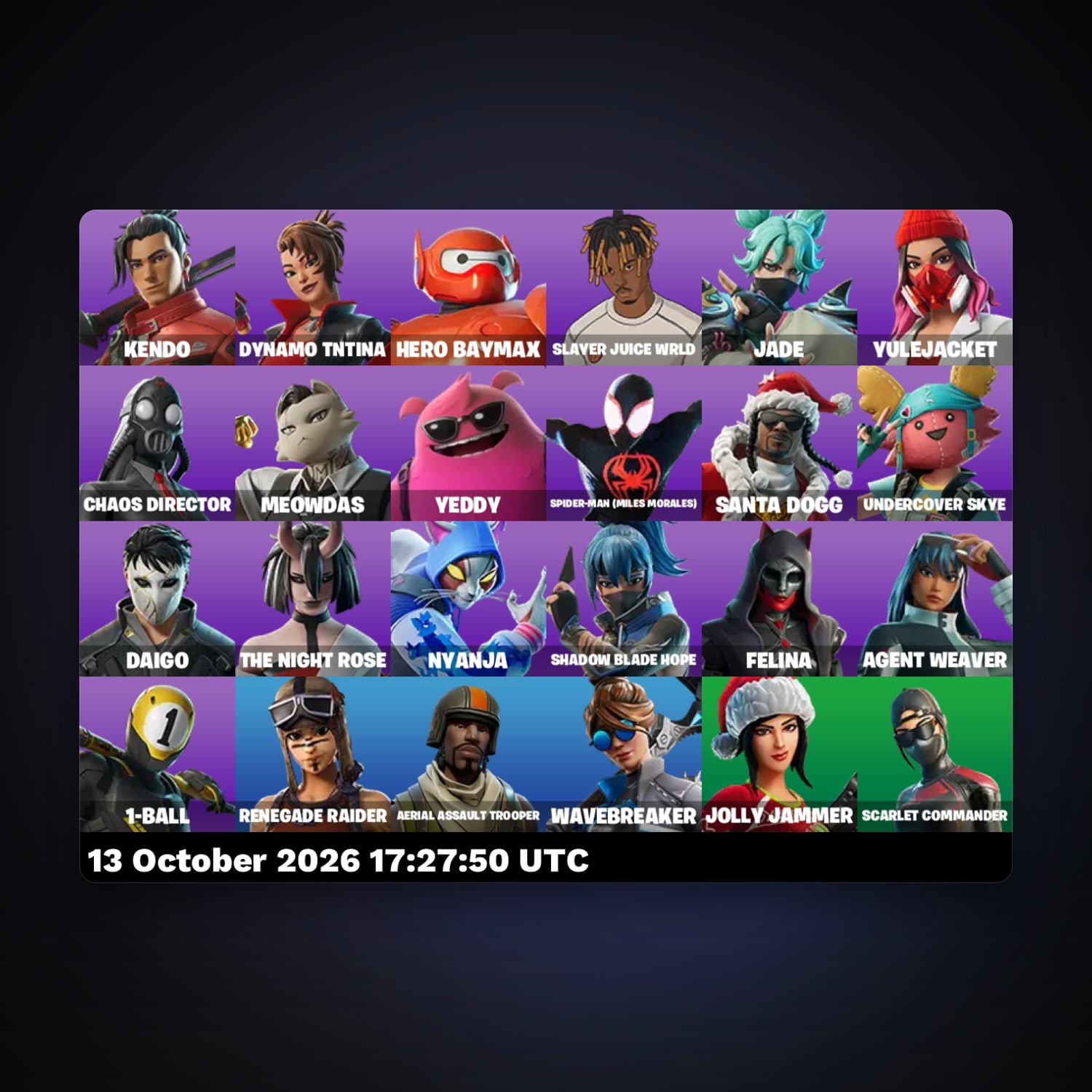حساب فورتنايت Renegade Raider وAerial Assault Trooper، لوكر 24 سكن، لفل 771، 34 فوز — HabibiAccounts