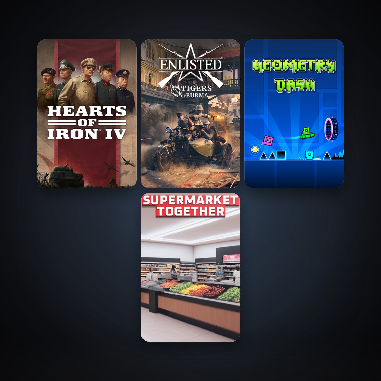 حساب ستيم فلين، Geometry Dash وHearts of Iron IV، 9 لعبة، صامد واضح — HabibiAccounts