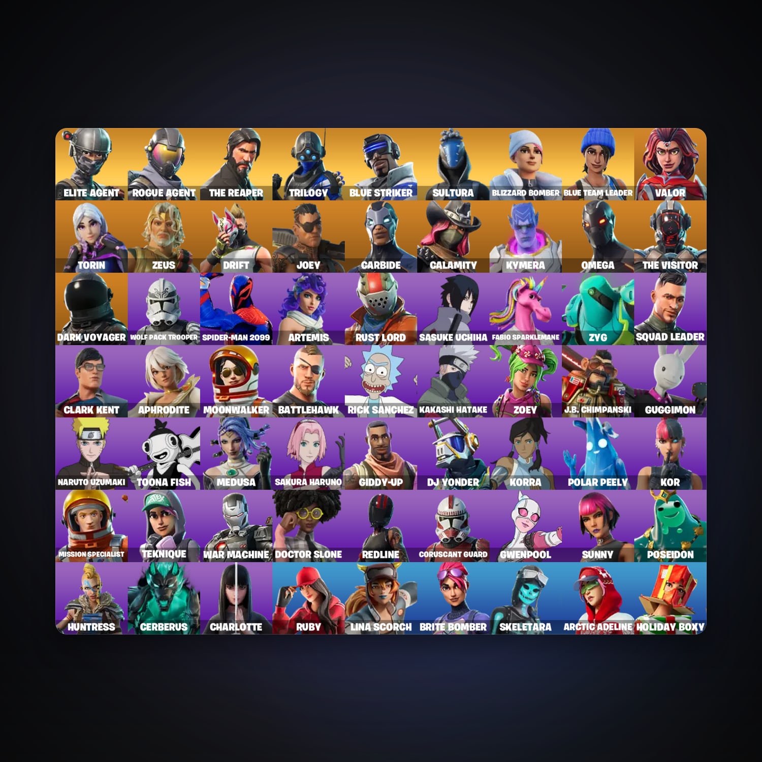 حساب فورتنايت Elite Agent وRogue Agent، لوكر 67 سكن، لفل 3496، 151 فوز — HabibiAccounts