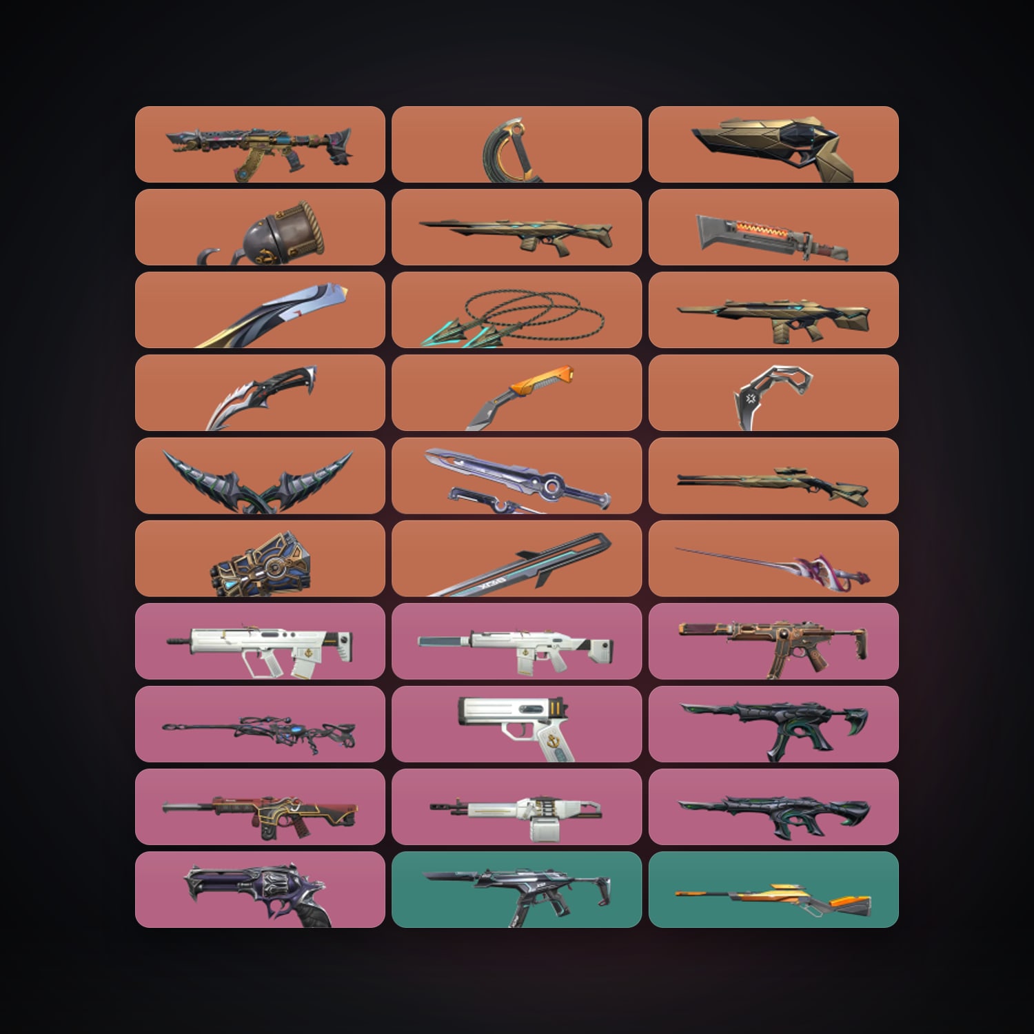 Valorant account: LA Plat 2 locker — 13 knives, 121 skins, lvl 261 — HabibiAccounts