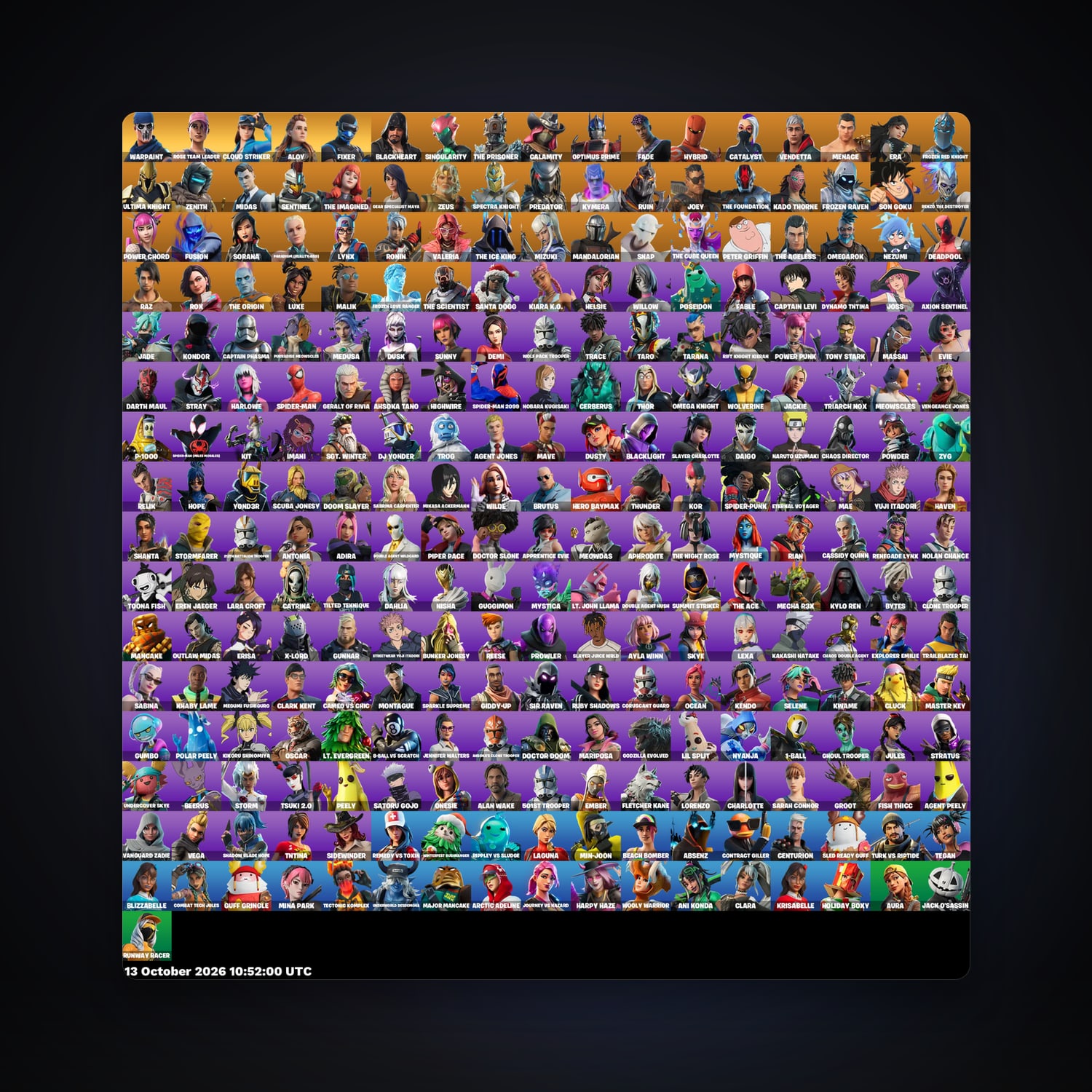 حساب فورتنايت Warpaint وRose Team Leader، اللوكر مليان 273 سكن، 550 فيبوكس، لفل 2999، 209 فوز — HabibiAccounts