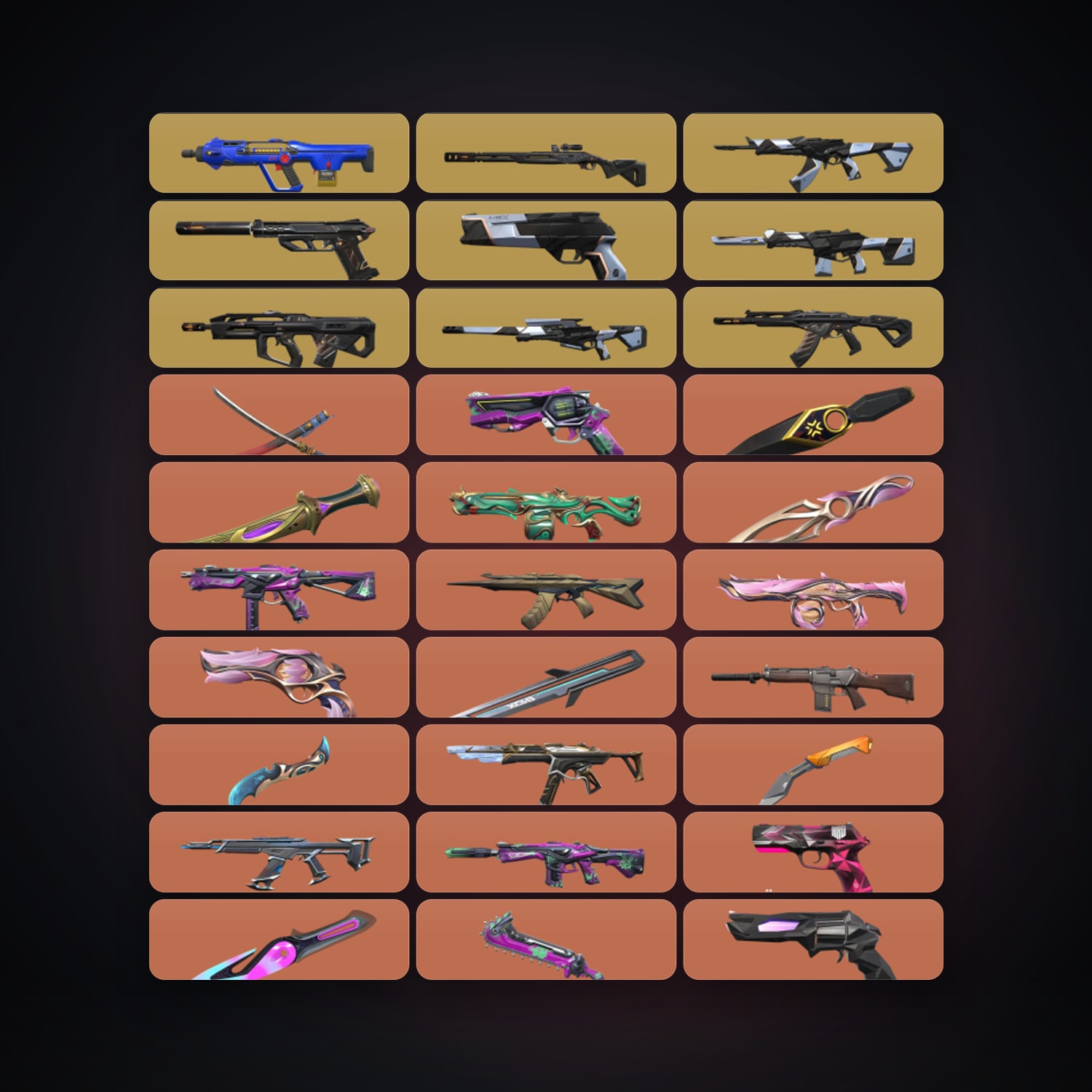 Valorant account: NA Plat 2 locker — 28 knives, 286 skins, lvl 213 — HabibiAccounts