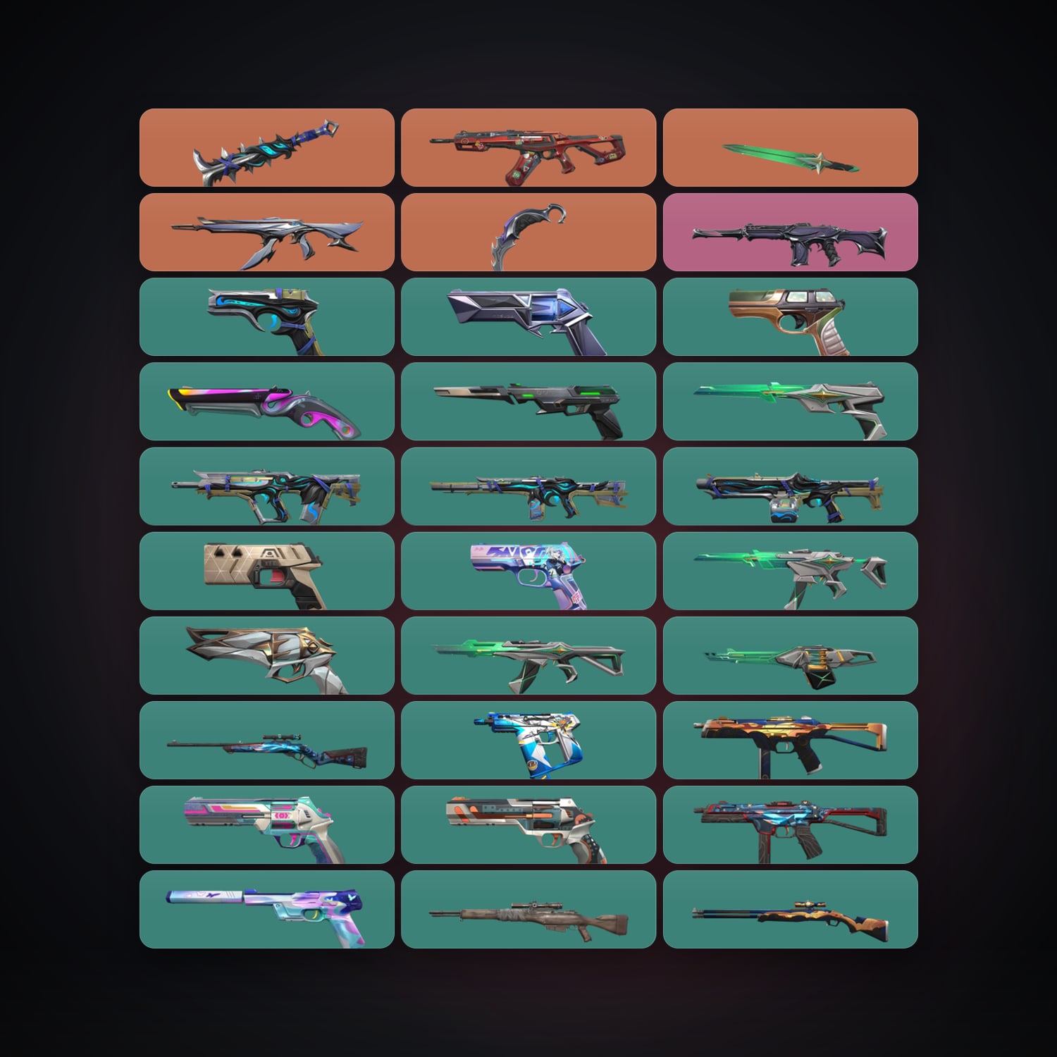 Valorant account: AP Plat 1 locker — 3 knives, 40 skins, lvl 221 — HabibiAccounts