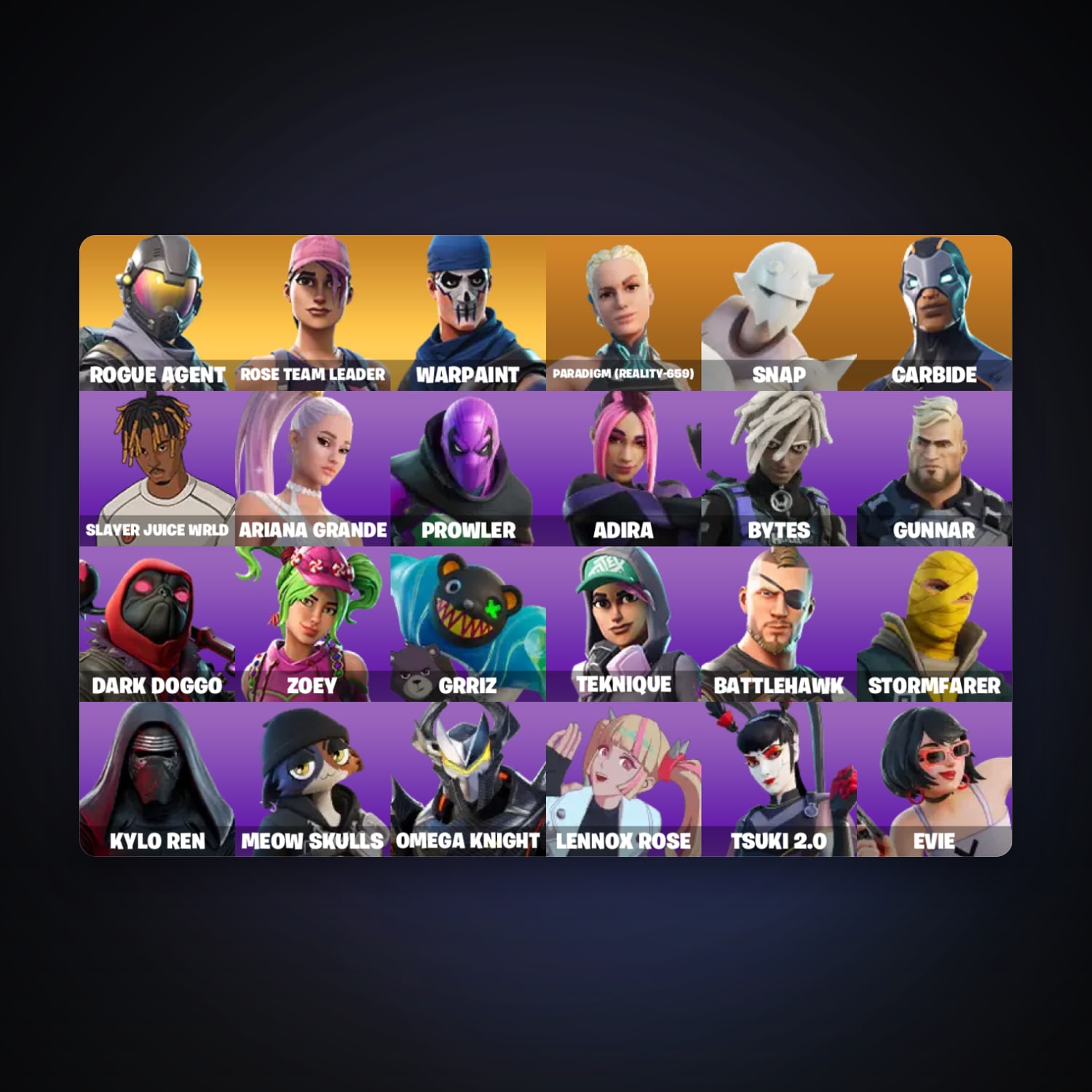 Fortnite account with Rogue Agent & Carbide — 26 skins — lvl 264 — HabibiAccounts