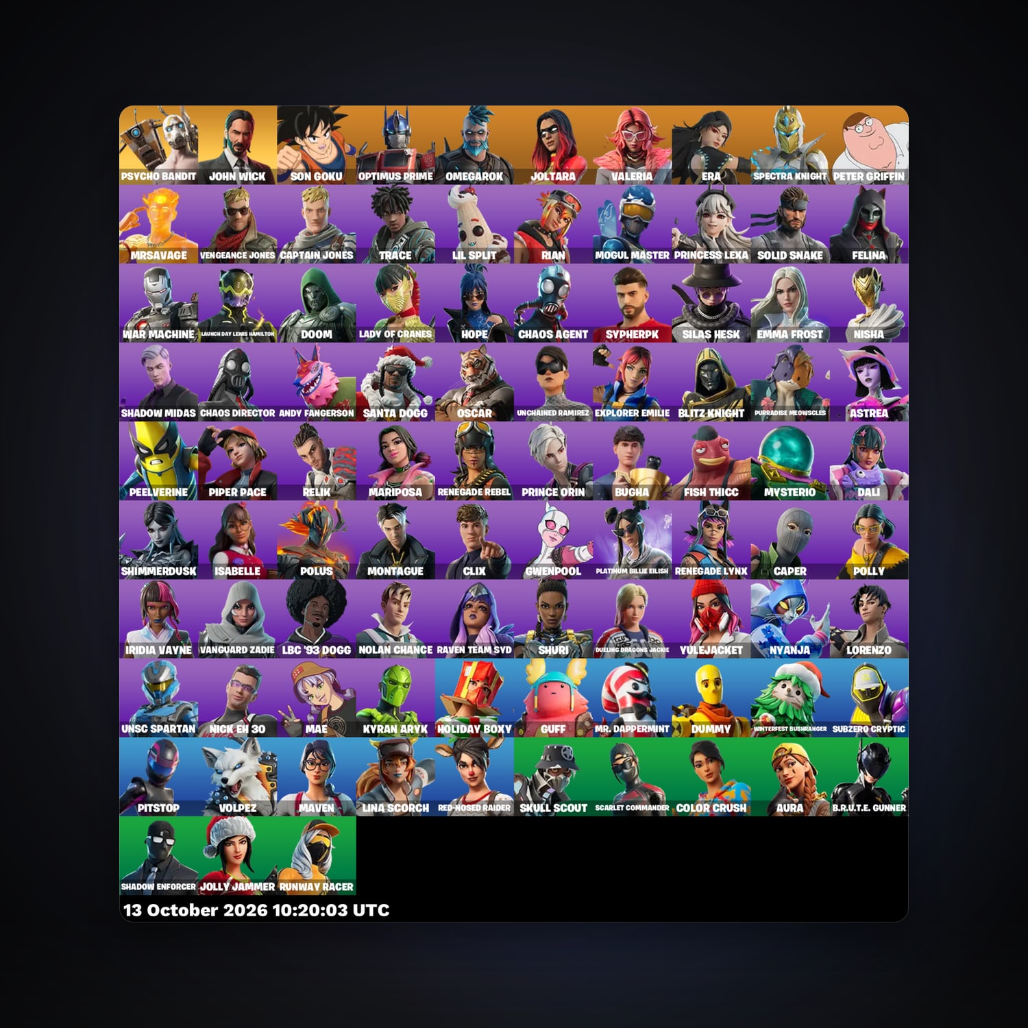 حساب فورتنايت Psycho Bandit وJohn Wick، اللوكر مليان 93 سكن، 400 فيبوكس، لفل 1283، 95 فوز — HabibiAccounts
