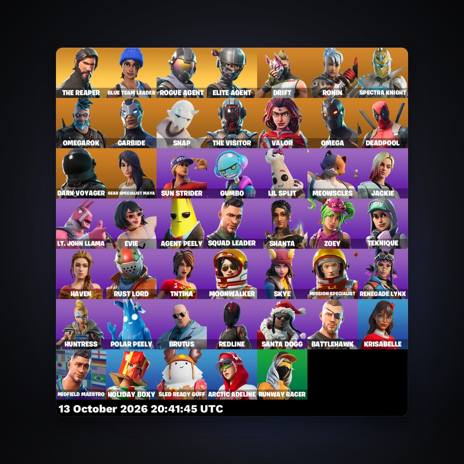 Fortnite account with Elite Agent & Rogue Agent — 47 skins — 1.4K V-Bucks — lvl 1145 — HabibiAccounts