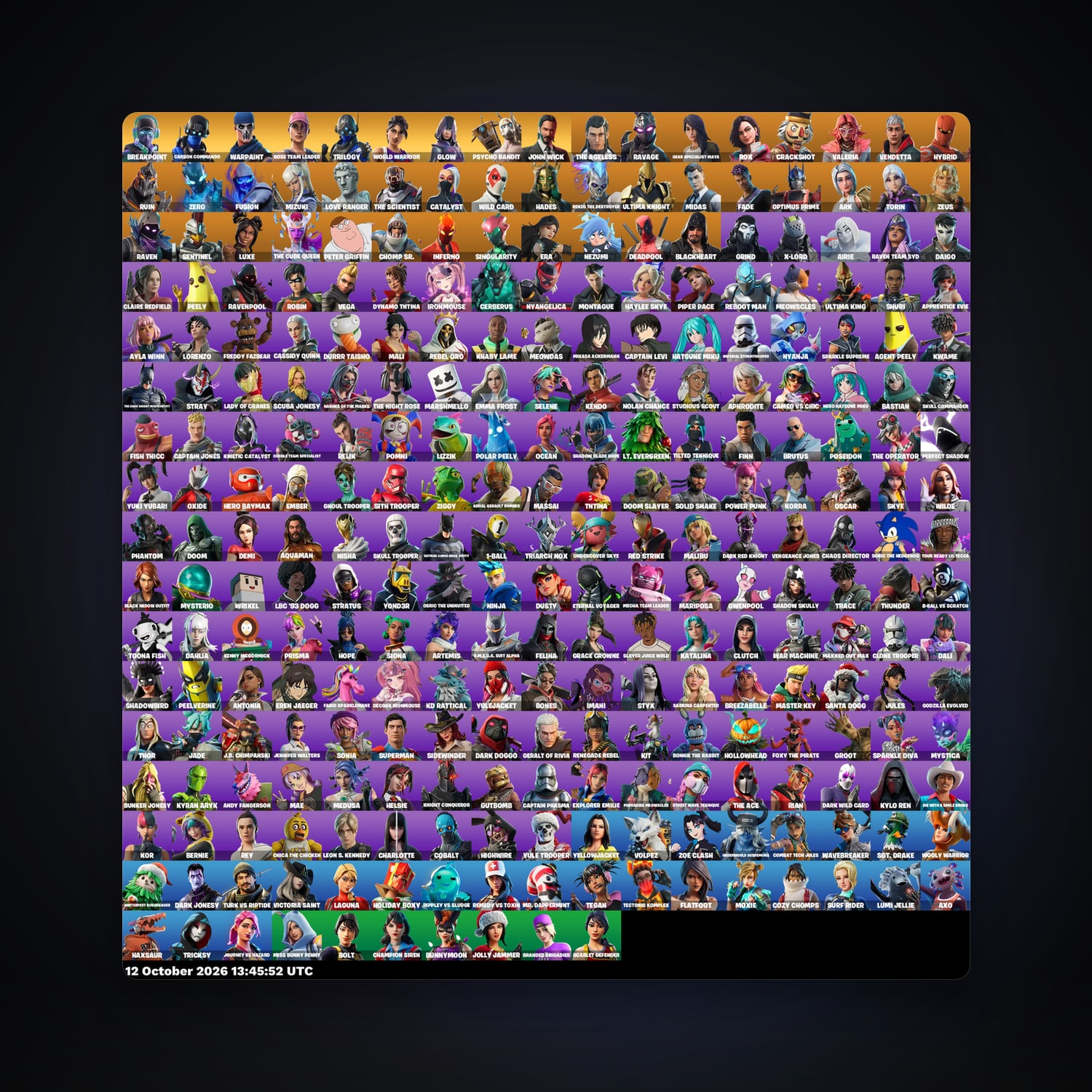 حساب فورتنايت The Ageless وRavage، اللوكر مليان 282 سكن، 300 فيبوكس، لفل 2558، 358 فوز — HabibiAccounts
