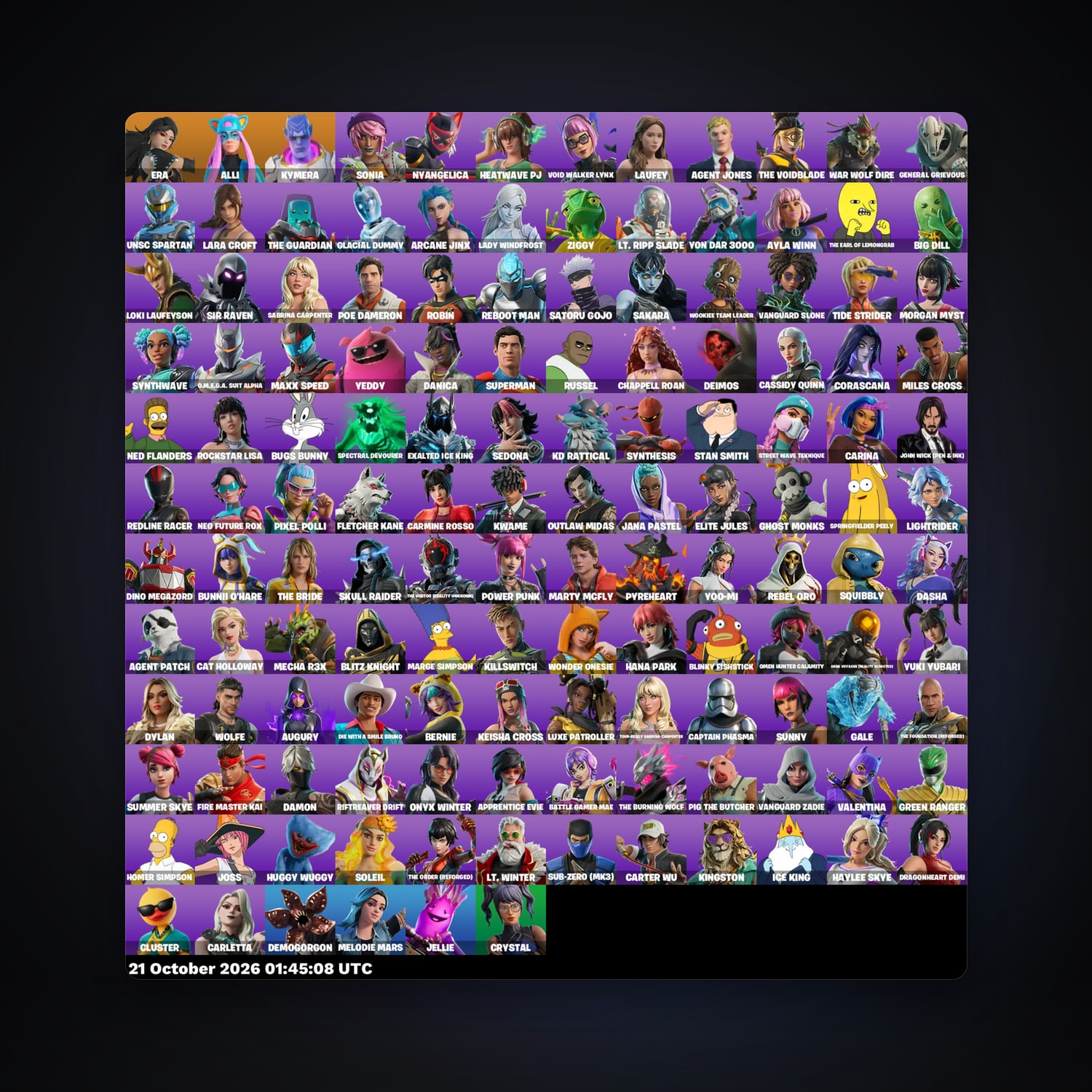 حساب فورتنايت Era وAlli، اللوكر مليان 138 سكن، 400 فيبوكس، لفل 1515، 715 فوز — HabibiAccounts