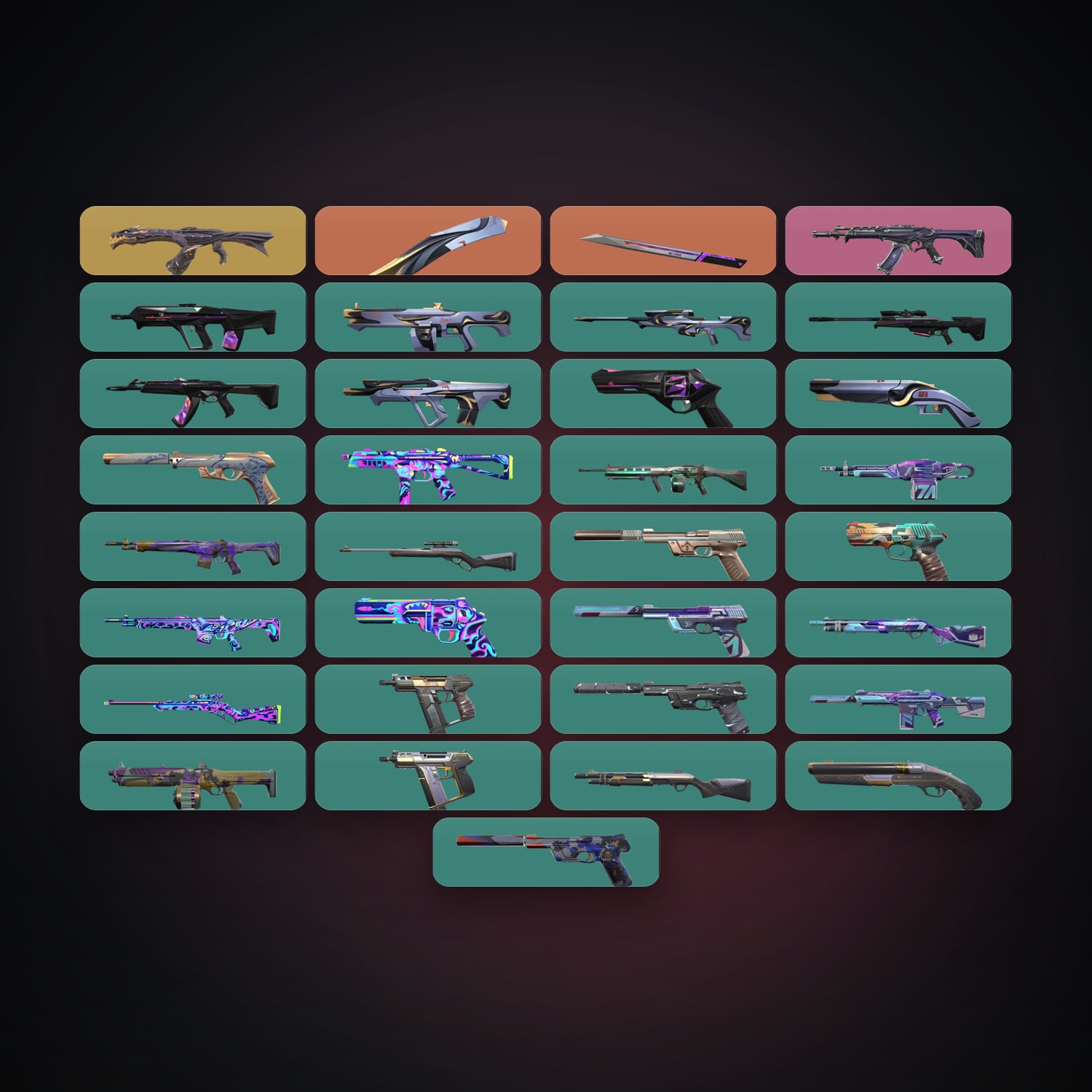 حساب فالورانت EU سيلفر 1، لوكر 33 سكن و2 سكين، لفل 129 — 107 بطل لول، 30 سكن لول — HabibiAccounts