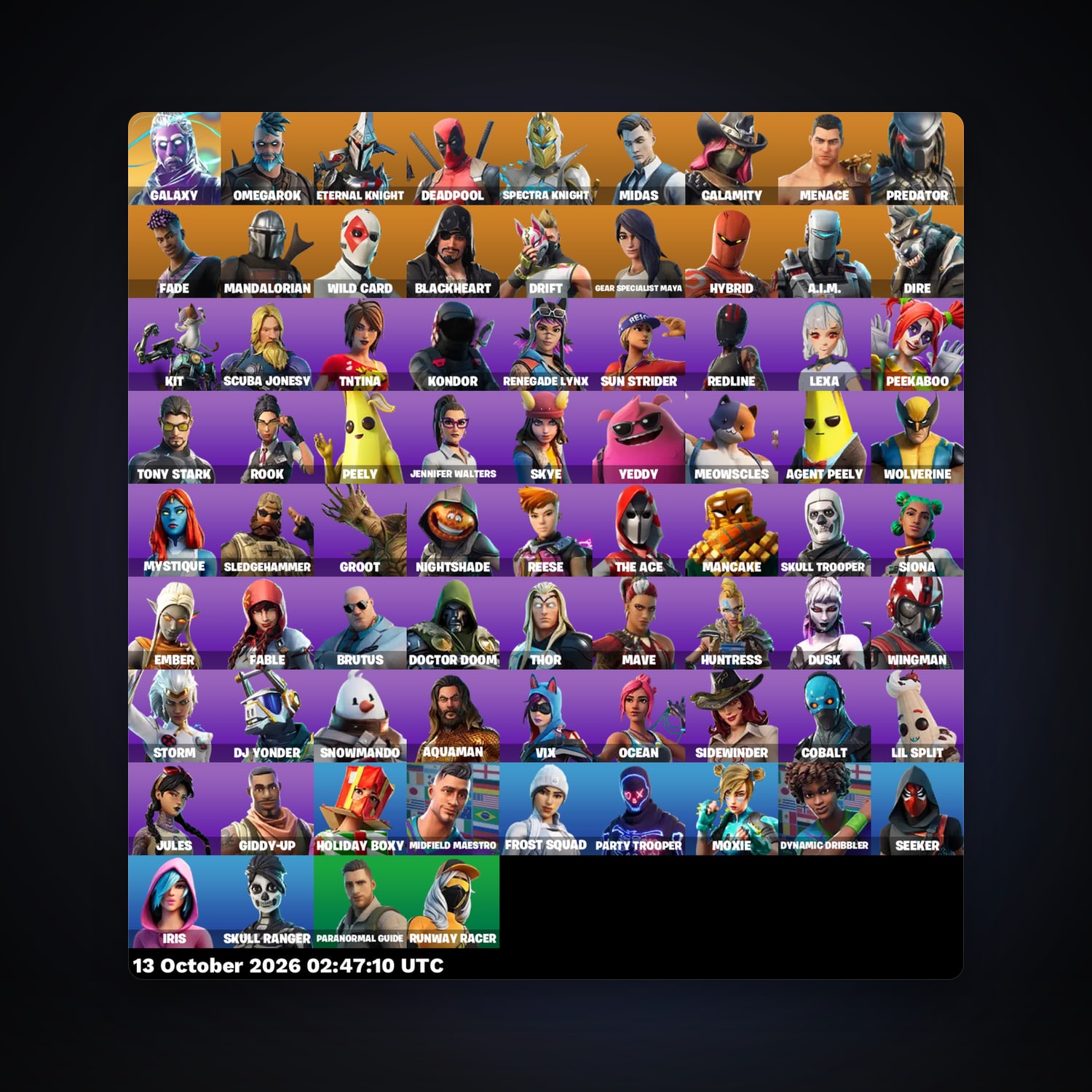 Fortnite account with Galaxy & Midas — 76 skins — 50 V-Bucks — lvl 1428 — HabibiAccounts