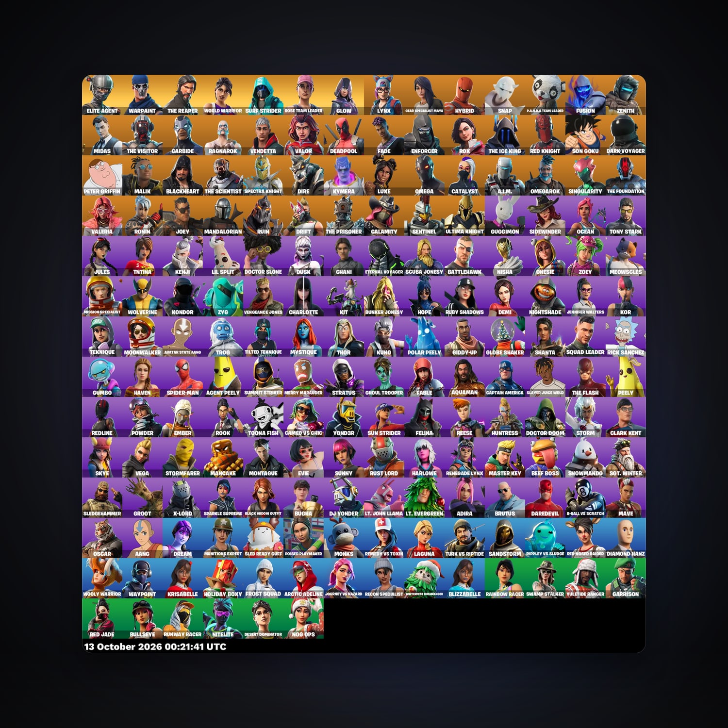 Fortnite account with Elite Agent & Glow — 188 skins — 1.1K V-Bucks — lvl 2616 — HabibiAccounts