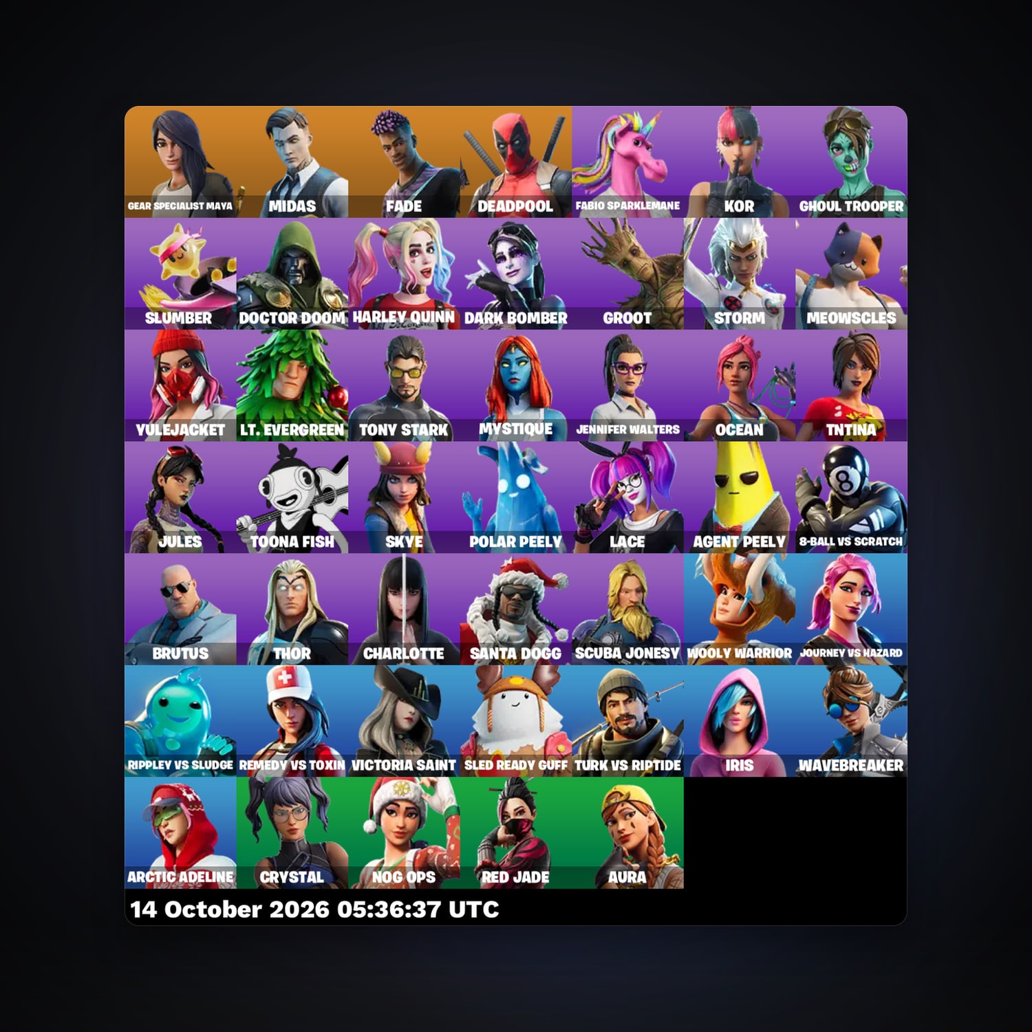 حساب فورتنايت Ghoul Trooper وMidas، لوكر 47 سكن، 100 فيبوكس، لفل 554، 109 فوز — HabibiAccounts